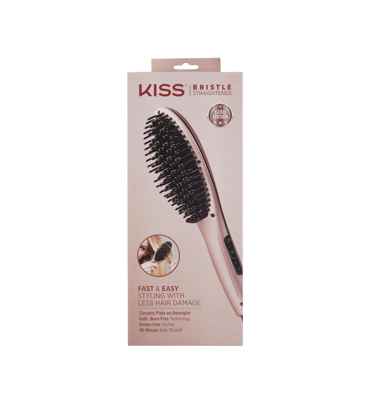 KISS Bristle Hair Straightener Heat Brush - Digital Temp Control Auto Shutoff Ionic Bristles Lightweight 360 Swivel Cord - Pink - Buy Online on GoSupps.com