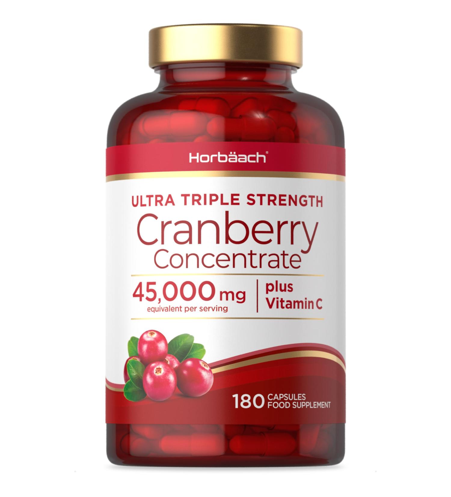 Cranberry Capsules 45,000mg with Vitamin C | 180 High Strength Powder Capsules | Women & Men's Supplement by Horbaach - Buy Online on GoSupps.com