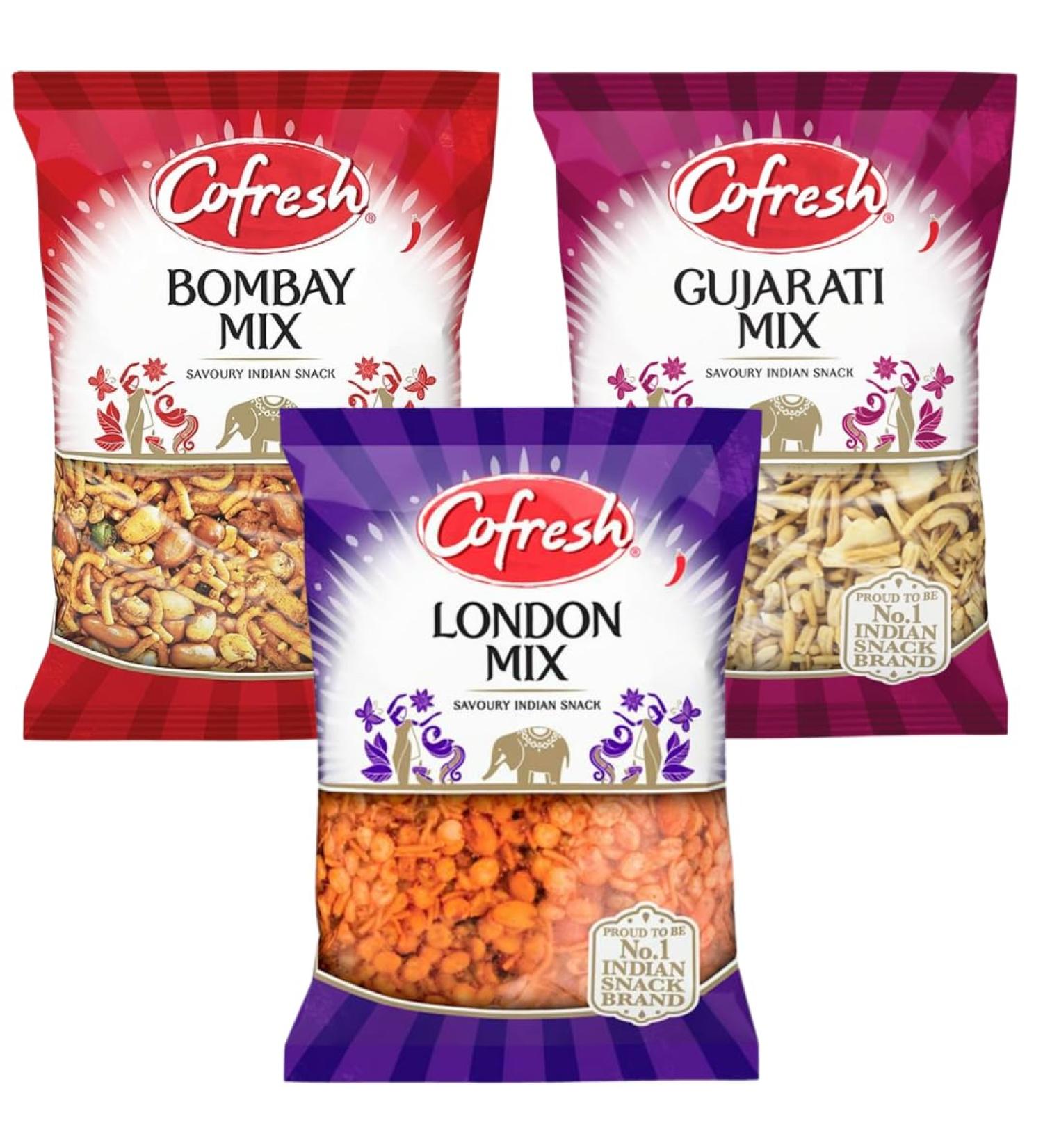 Snack Bundle With Cofresh Bombay Mix 325g Gujarati Lentil & Peanut Mix 235g and London Mix Noodles Lentils Peanut & Spice 325g (3 Pack) - Buy Online on GoSupps.com
