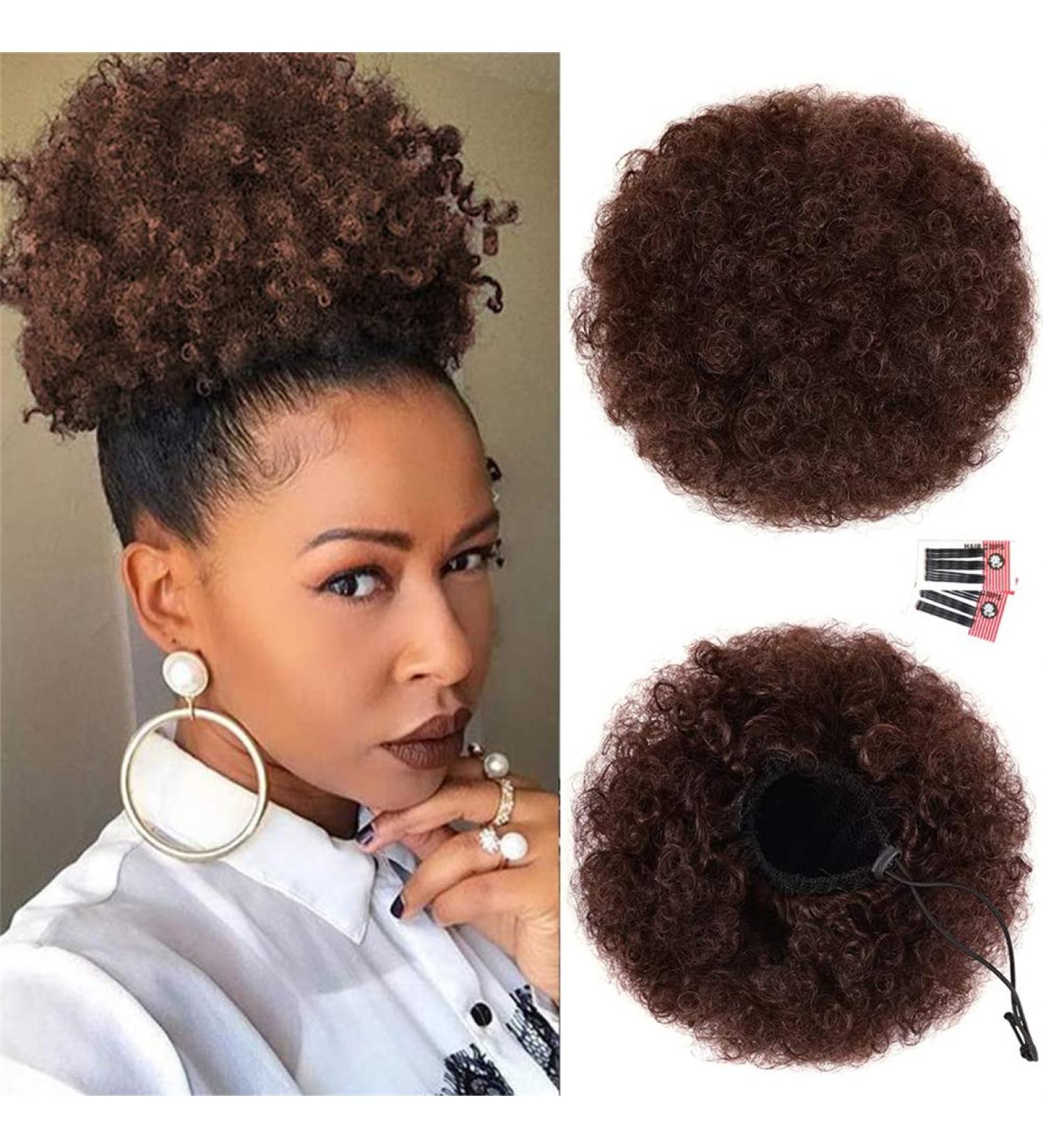 Afro Puff Drawstring Ponytail for Black Women High Puff Drawstring Short Ponytail Bun Afro Kinky Curly Ponytail Hairpieces with Clip In (33#)