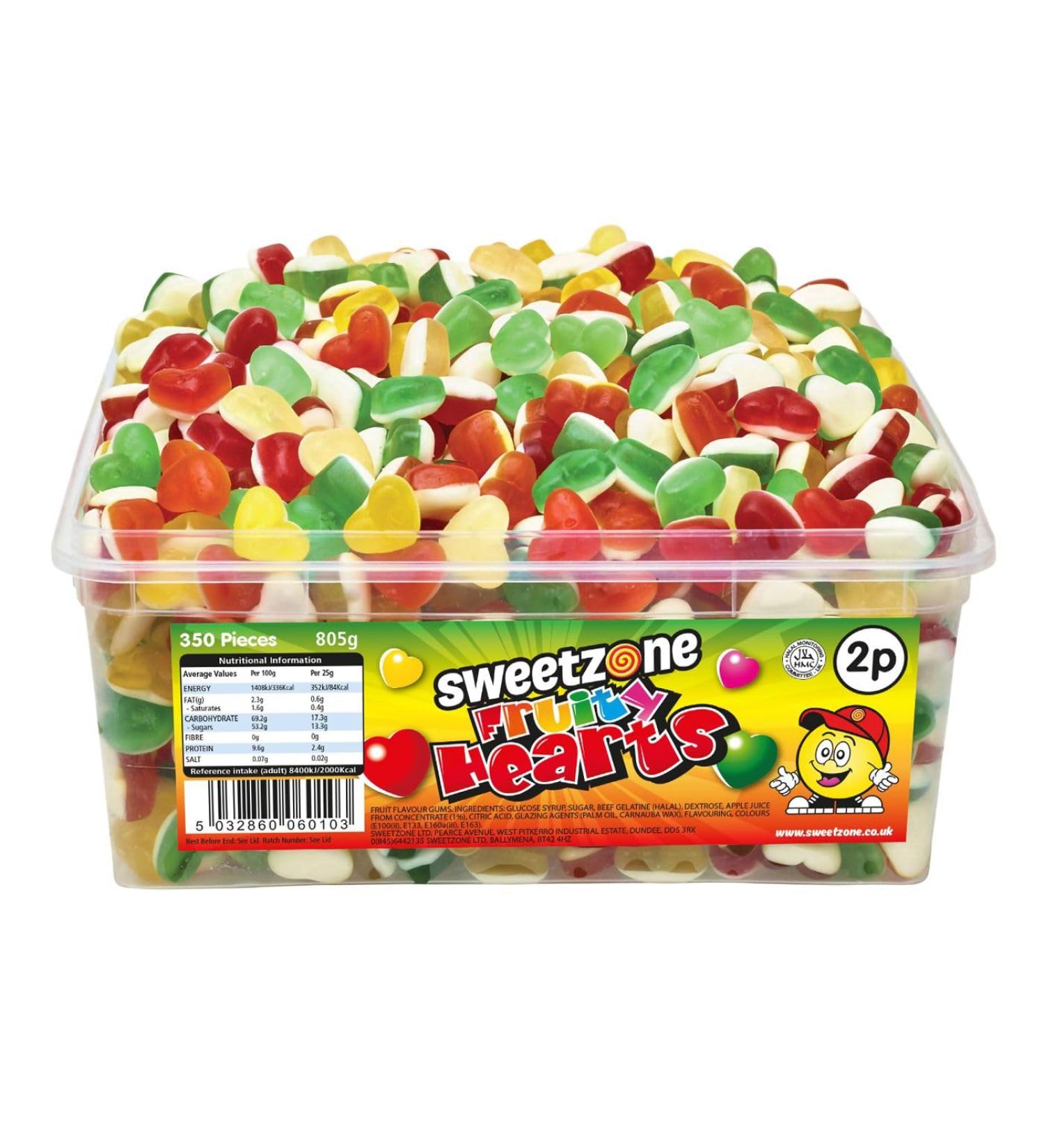 Sweetzone Fruity Love Hearts Sweet Tub Mixed-Fruit Halal Sweets Tub 350 pc 805 g Heart Sweets for Sweet Enthusiasts and Gummy Sweets Connoisseurs - Buy Online on GoSupps.com