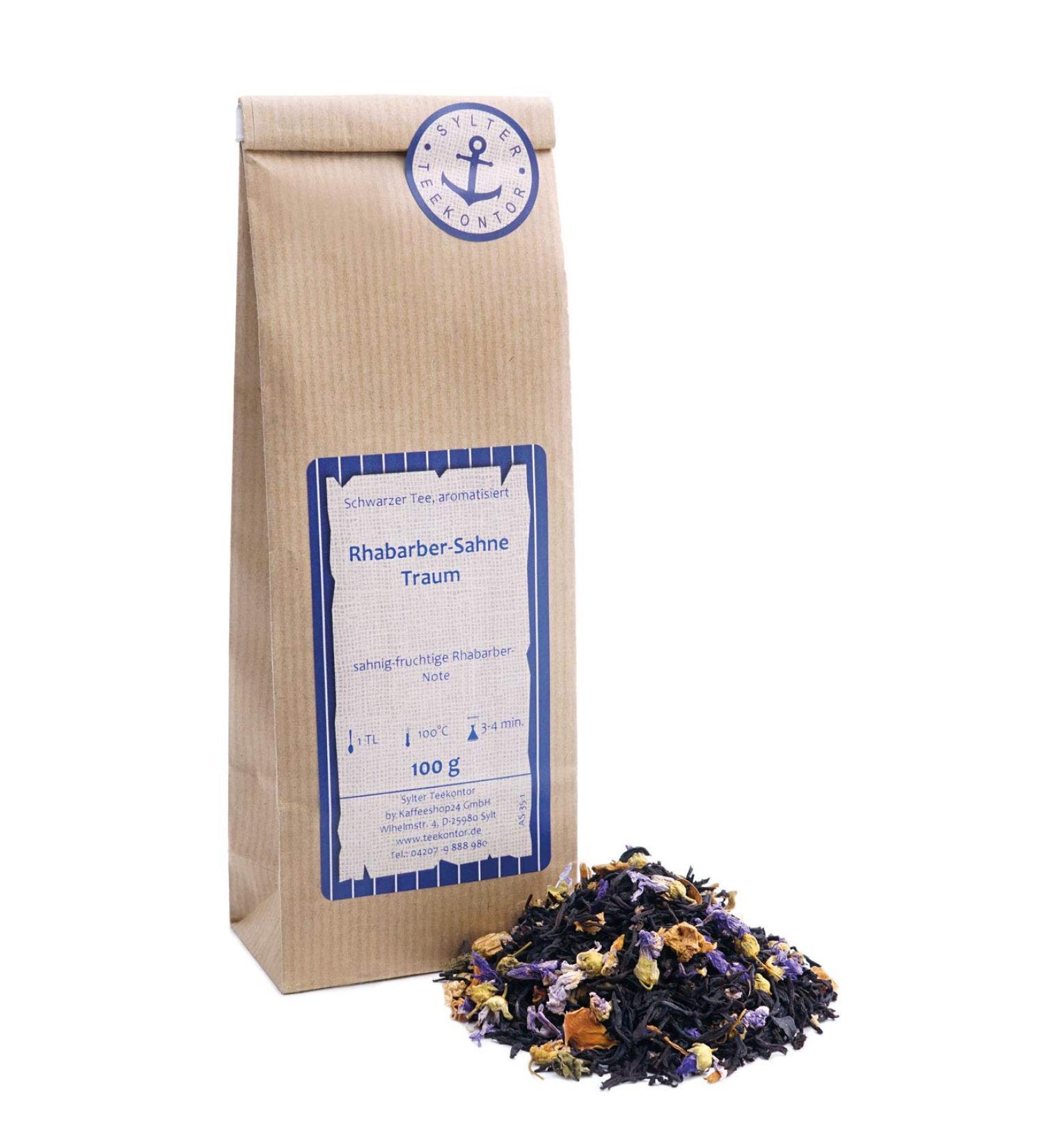  Sylter Teekontor Loose leaf black tea with rhubarb dream mallow flowers yogurt granules rhubarb rose petals black tea with a hint of rhubarb 500g - Buy Online on GoSupps.com
