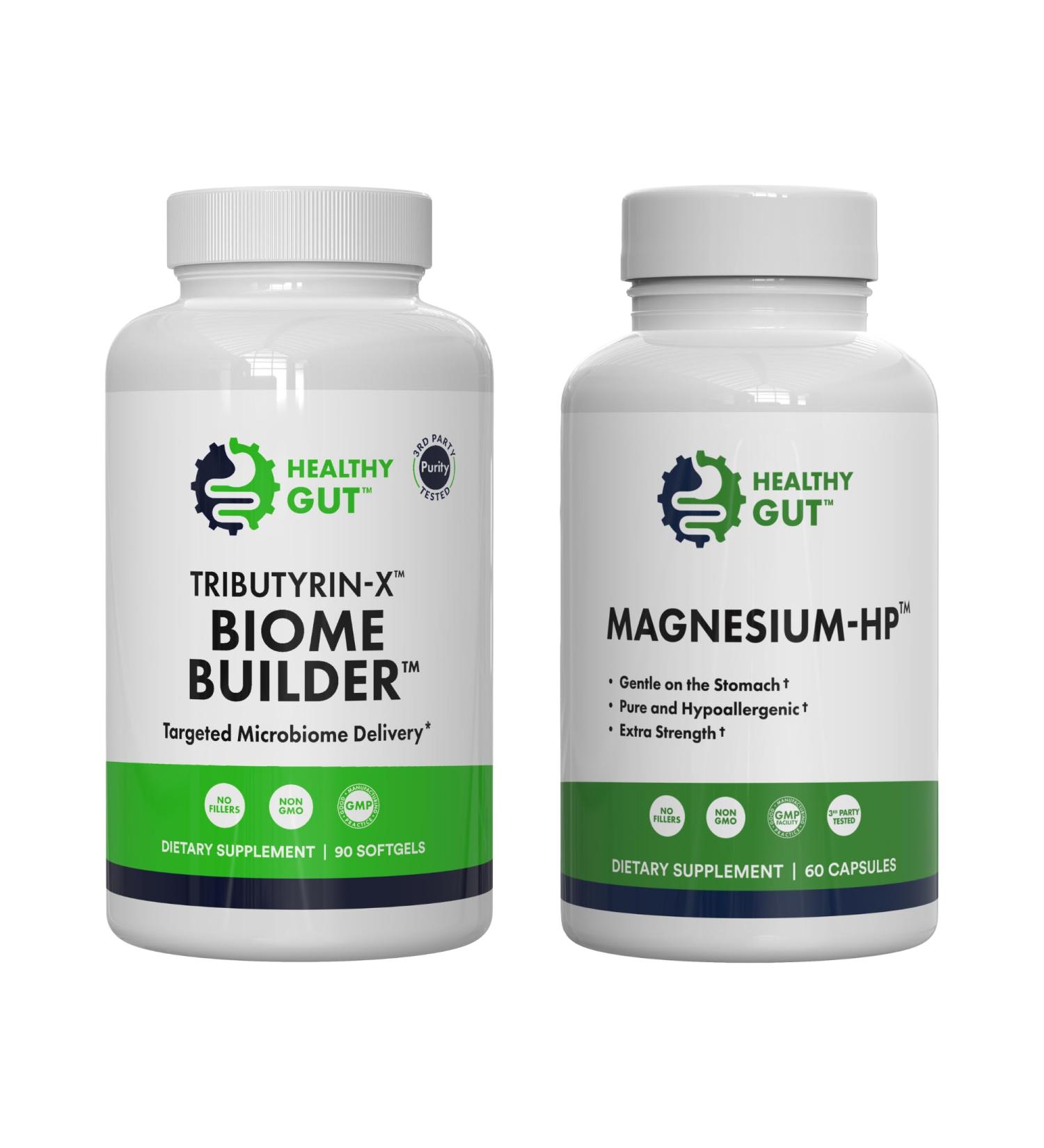 Healthy Gut Tributyrin-X Biome Builder 90 Softgels and Magnesium-HP 60 Capsules - Buy Online on GoSupps.com