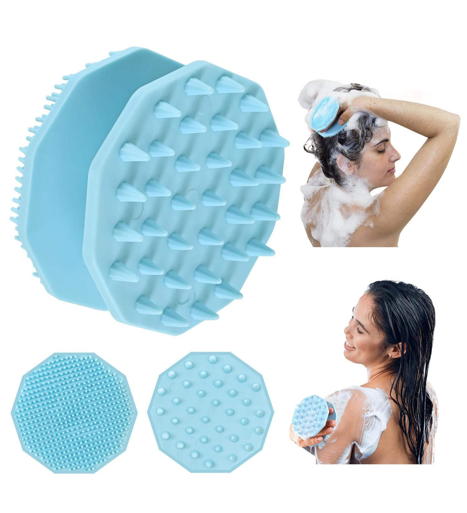 2-in-1 Scalp Massage Brush & Peeling Body Brush for Hair Growth - Soft Silicone Suitable for All Skin Types Blue - Perfect for Kids Women & Men (10.5cm) - Buy Online on GoSupps.com