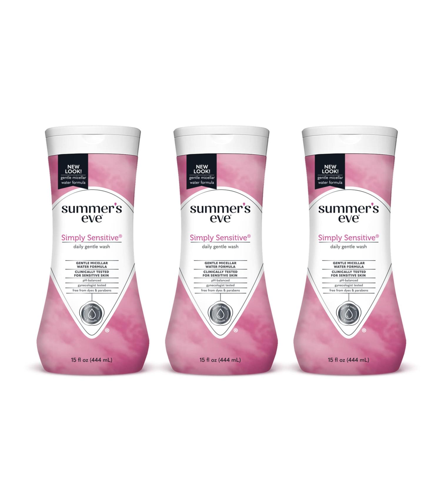 Summer's Eve Simply Sensitive Cleansing Wash, 15 oz (Pack of 3) | pH-Balanced, Dermatologist & Gynecologist Tested - Buy Online on GoSupps.com