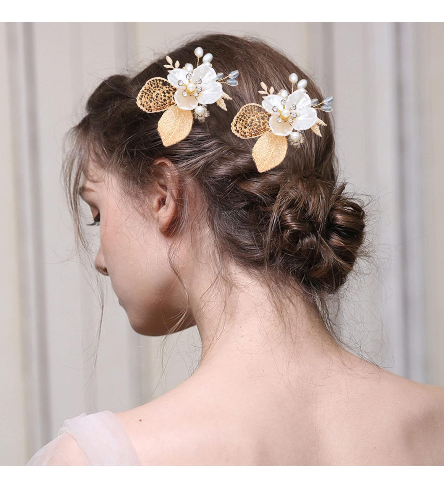 Rhinestone Pearl Bridal Hair Comb Slides - Wedding Hair Accessories for Bride & Bridesmaids - Buy Online on GoSupps.com