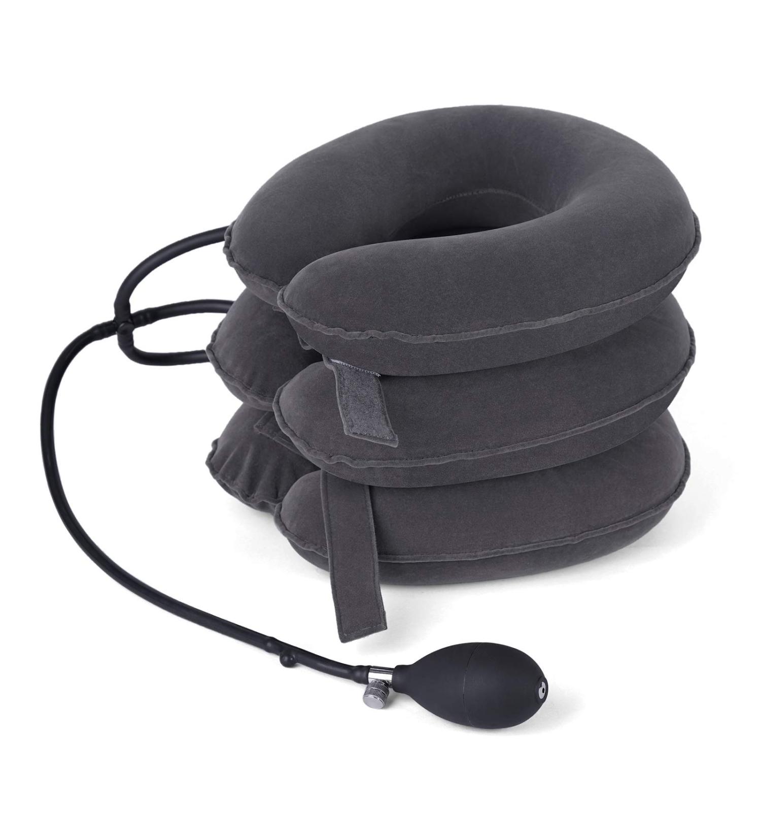Inflatable Cervical Neck Traction Device - Adjustable Brace for Chronic Pain Relief & Spine Alignment - Home & Office Neck Care Equipment - Grey - Buy Online on GoSupps.com