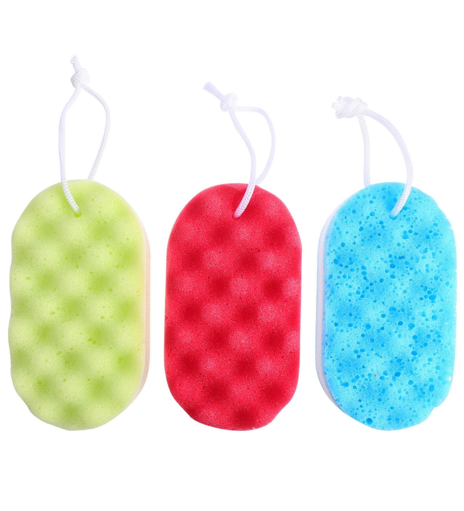 SHERCHPRY 3pcs Three Layer Bath Sponge Set - Gentle Face & Body Cleaning Sponges for Women | Painless Bath Scrubber & Baby Massage Brush - Buy Online on GoSupps.com