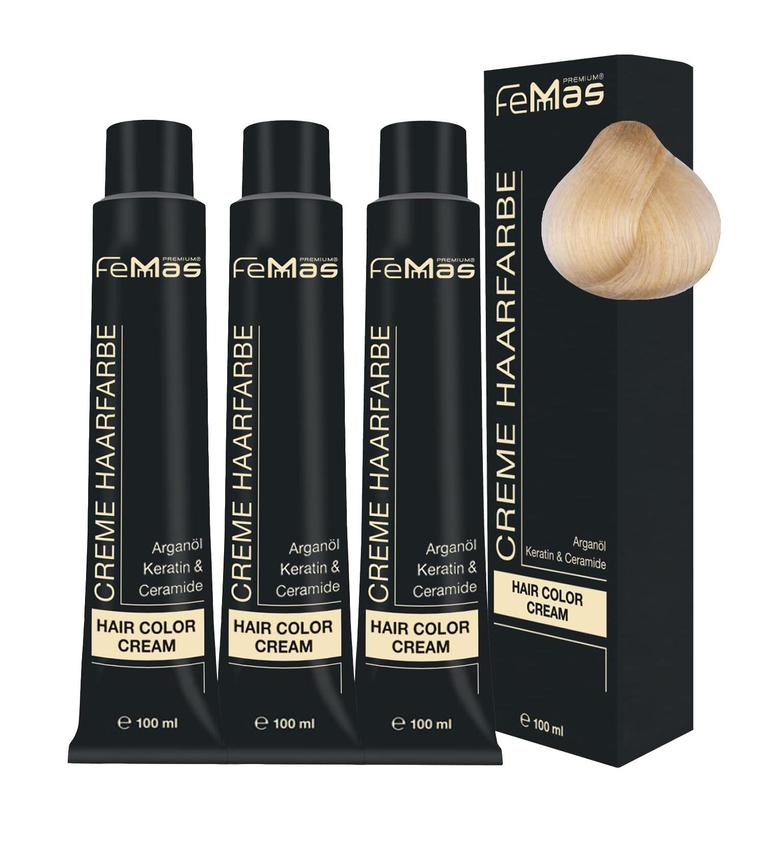 Femmas Hair Color 3x Platinum Blonde Gold 11.3 | Professional Cream with Argan Oil Keratin & Ceramids | Permanent Hair Tint for Radiant Color | 100ml Triple Pack - Buy Online on GoSupps.com