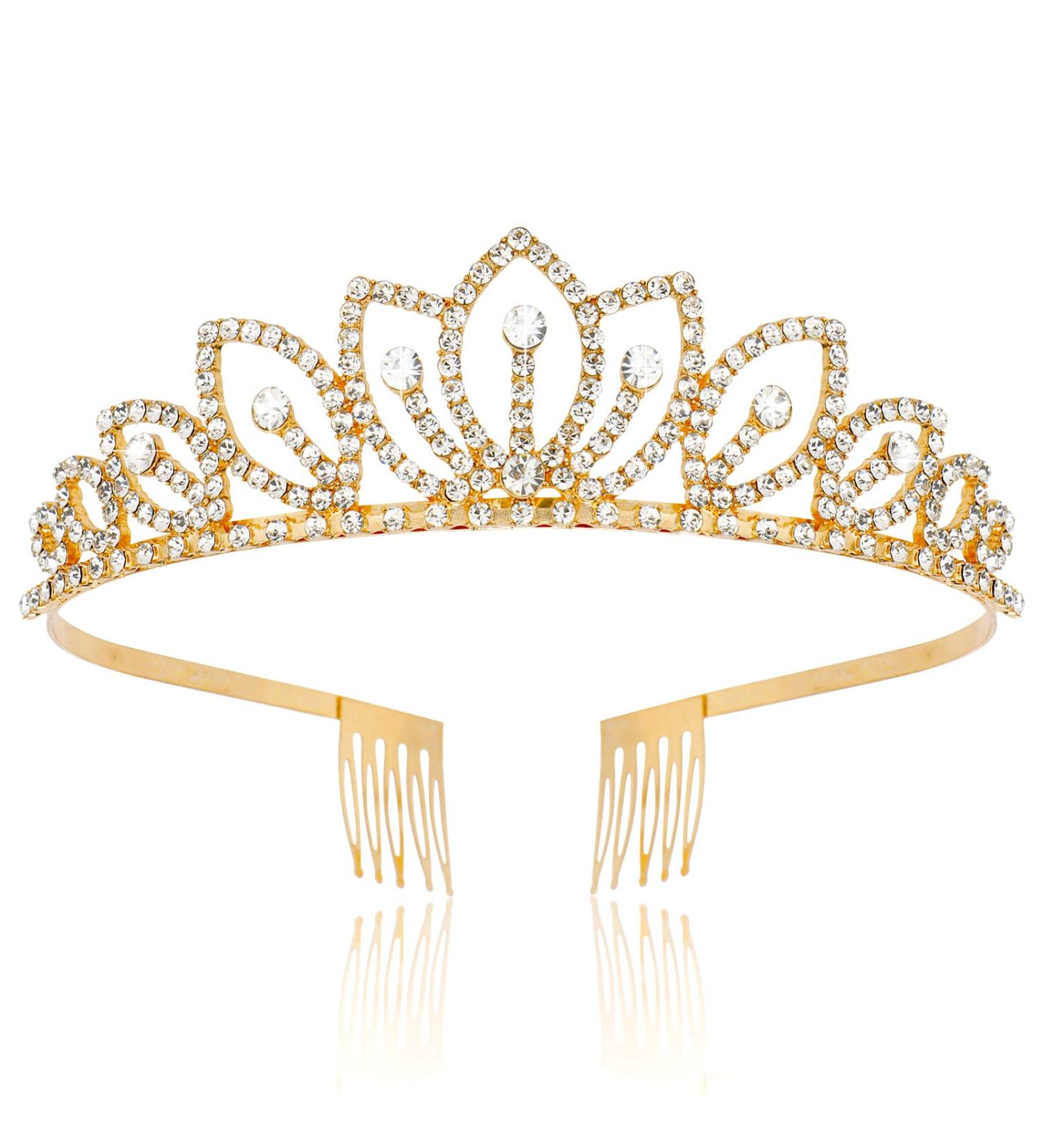 TOBATOBA Gold Princess Tiara for Girls | Rhinestone Hair Accessories for Pageants, Proms, Birthdays | Quinceanera Crown Headpiece - Buy Online on GoSupps.com