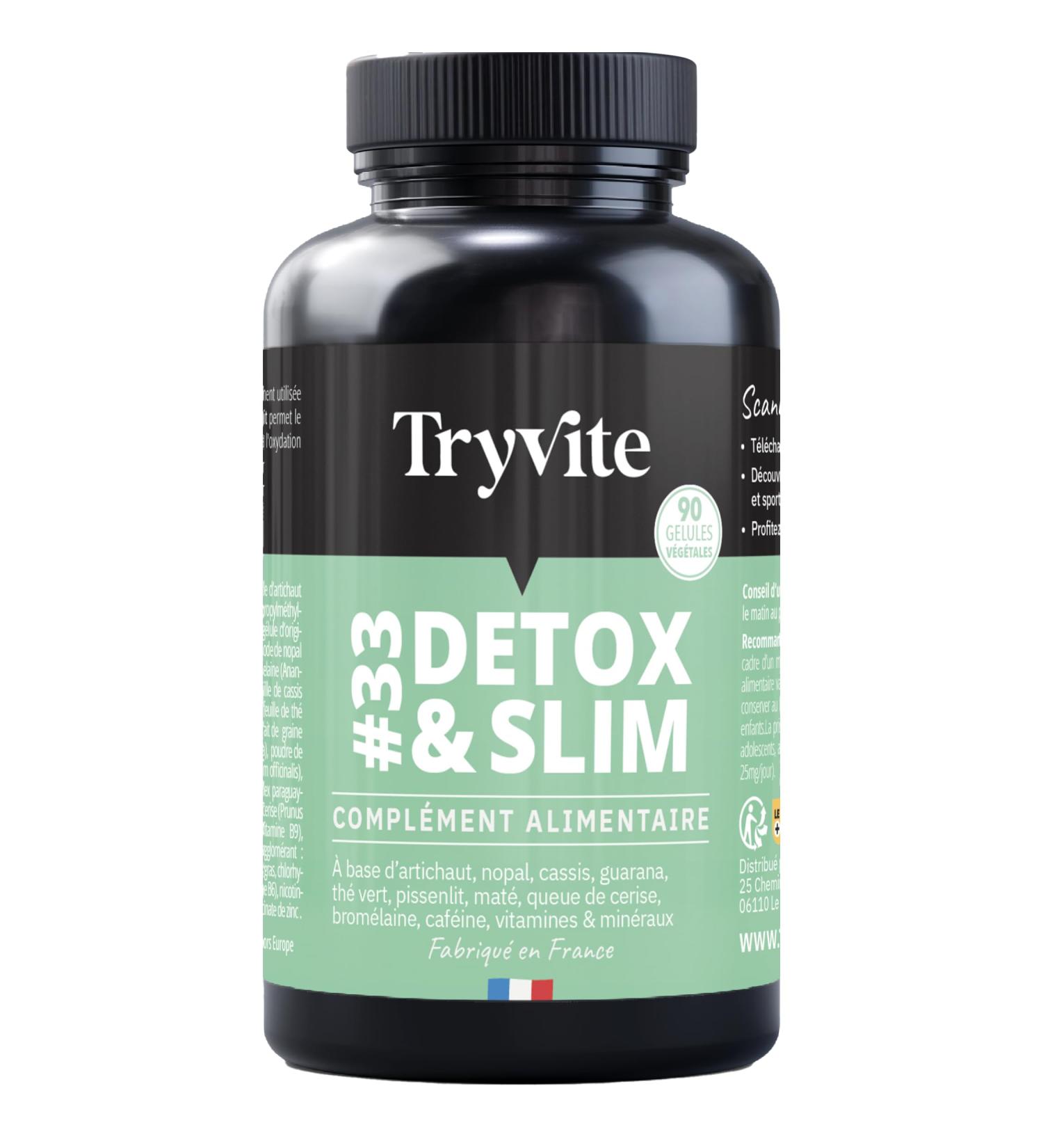 TRYVITE DETOX SLIM | Detox Minceur Puissant et Rapide | Coupe Faim Puissant et Efficace | Perte de Poids Rapide et Efficace | Fabriqu en France avec th vert et mat 80 unit (Lot de 1) - Buy Online on GoSupps.com