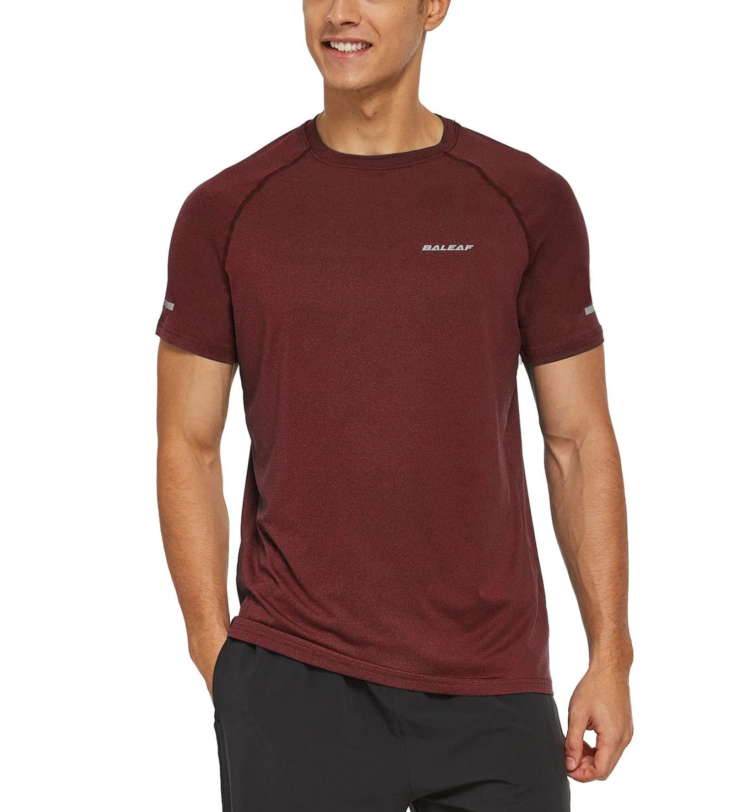 BALEAF Men's Quick Dry Short Sleeve T-Shirt - Heather Red, Size Medium - Buy Online on GoSupps.com