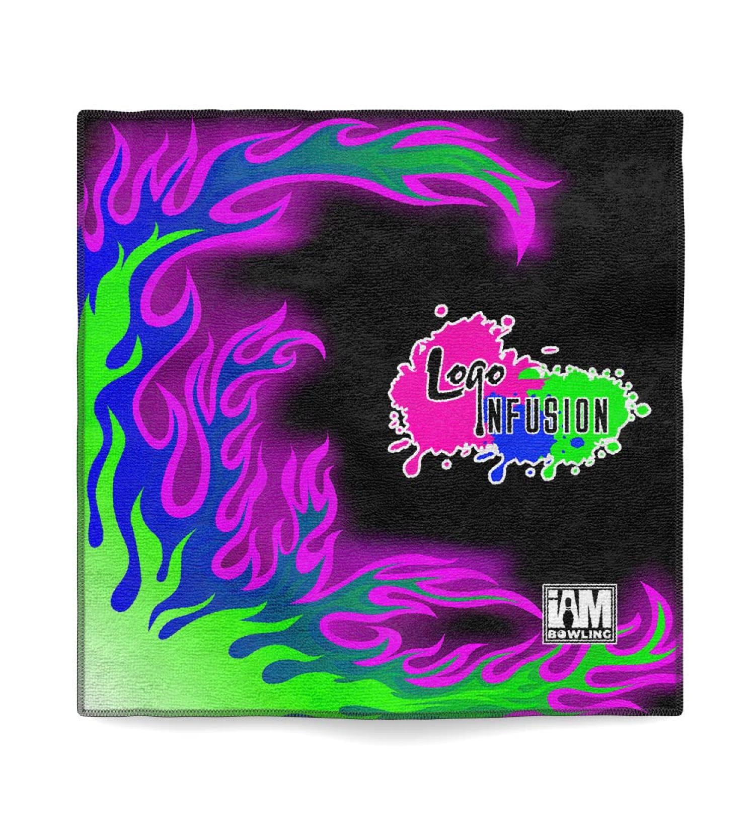 Logo Infusion - Dye-Sublimated Microfiber Bowling Towel - One Sided Print - Fun Style 0509LI Multi-Color Fire Theme