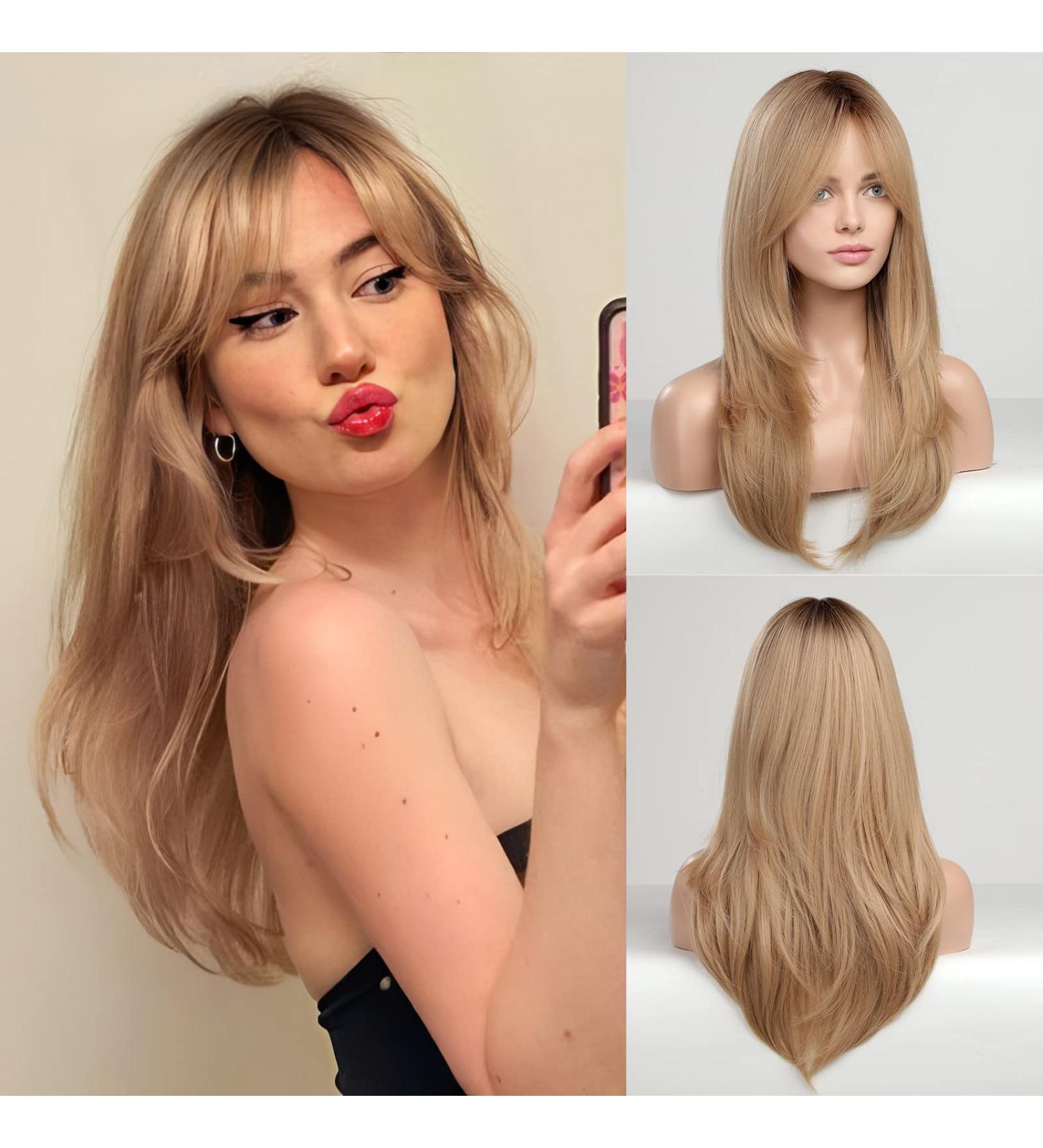 HAIRCUBE Long Blonde Layered Synthetic Wig for Women - 23 Golden Ash Blonde with Brown Roots - Buy Online on GoSupps.com