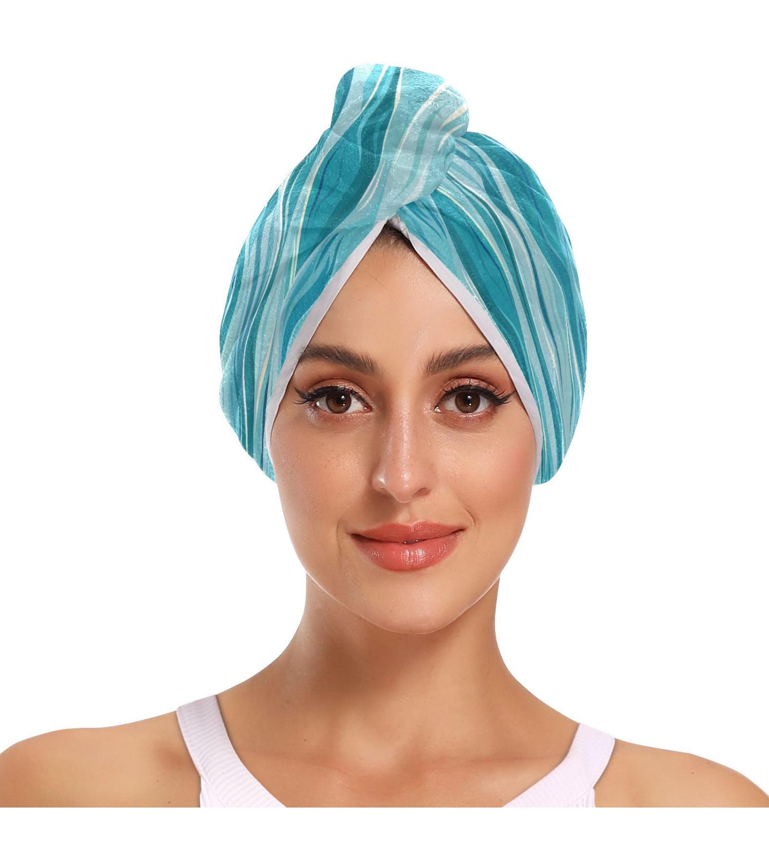 Sea Wave Hair Towel 2 Pack - Super Absorbent Quick Dry Hair Turbans for Women & Girls | Ideal Travel Hair Drying Solution - Buy Online on GoSupps.com