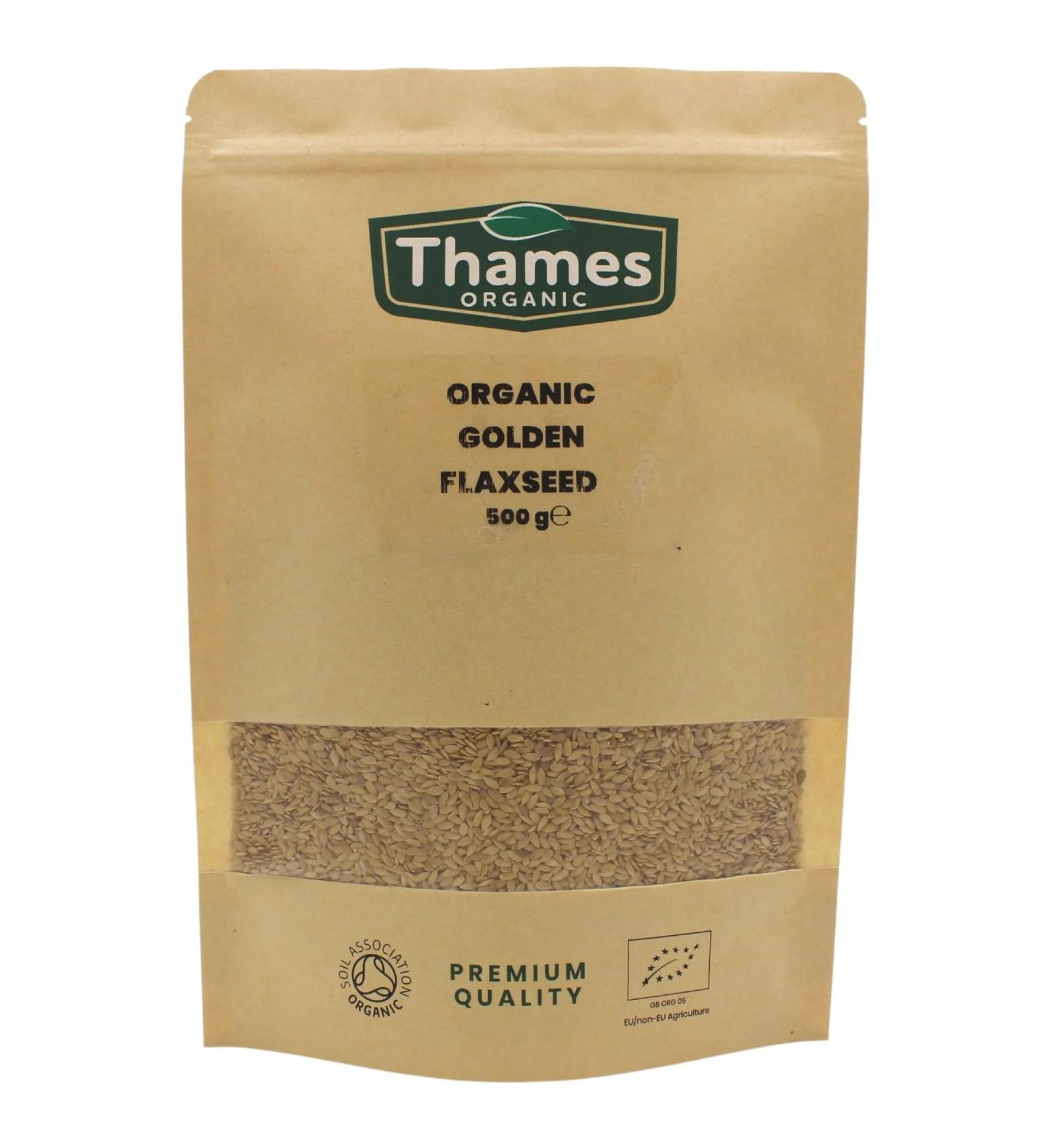 Thames Organic 500g Golden Flaxseed Linseed: High Fiber, Protein, Omega-3s, Non-GMO, Vegan, Raw Superfood - Buy Online on GoSupps.com