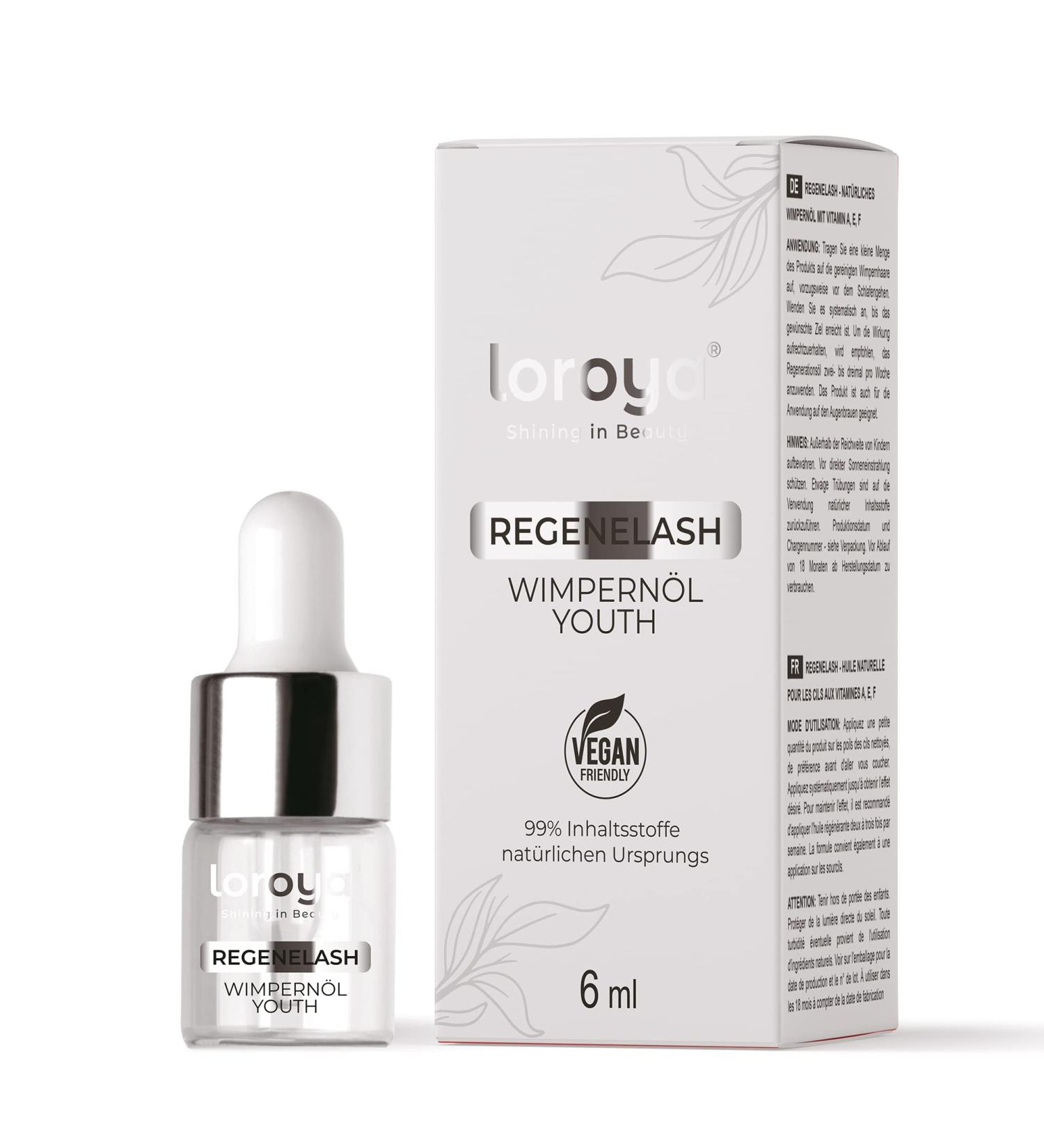 loroya - The original eyelash oil 6 ml - natural oil with vitamin A E F - more length and density - accelerates growth - strong eyelashes with shine - Buy Online on GoSupps.com