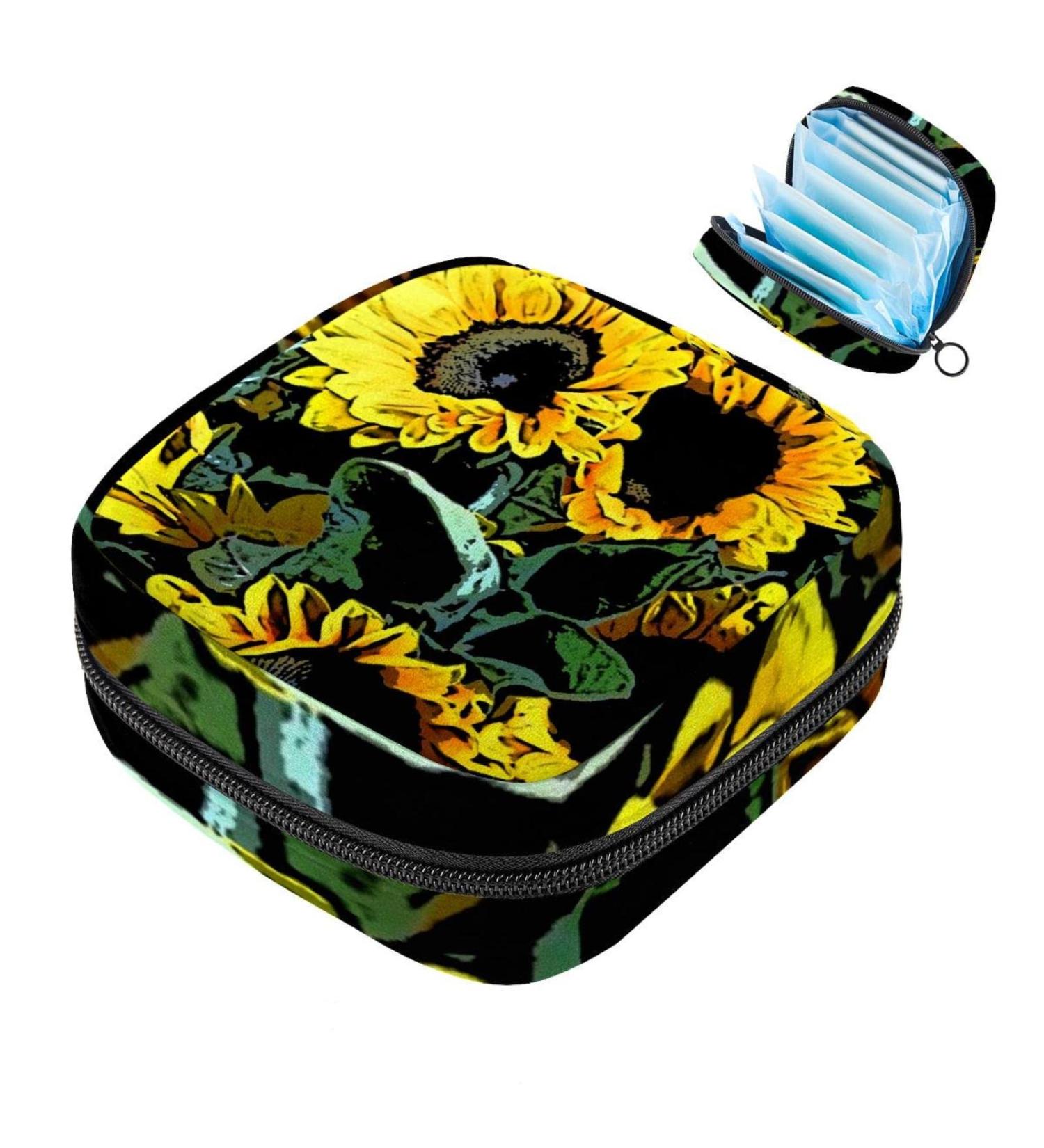 Menstruation Pad Bag with Zipper - Stylish Sunflower Womens Napkin & Tampon Collection Bag for Girls - Buy Online on GoSupps.com