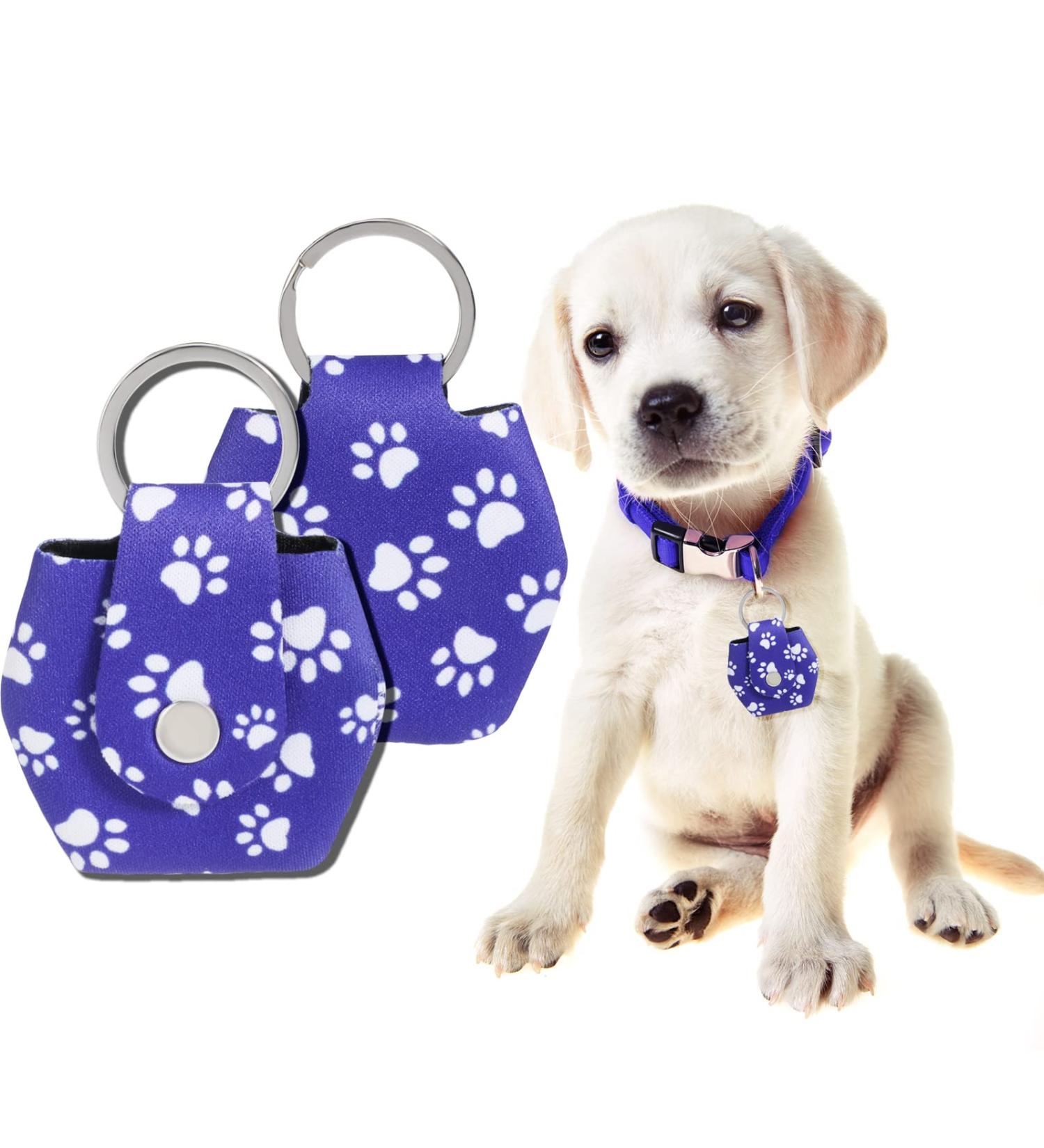 Buy 2-Piece Dog Brand Bag with Push Button & Military Dog ID Silencer Ring - Blue Paw Print & Purple Blue - Ideal for Dogs & Cats - Secure Identification & Address Tags - Buy Online on GoSupps.com