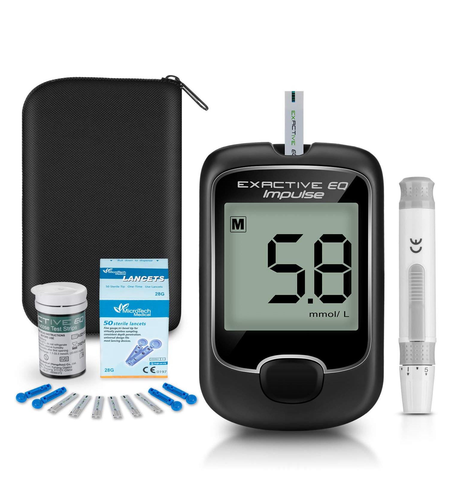 Exactive EQ Impulse Glucose Kit X 25 - Blood Sugar Tester Diabetes Testing Kit 2021 Upgrade with 25 Codefree Test Strips and 25 Lancets for UK Diabetics in mmol/L - Buy Online on GoSupps.com