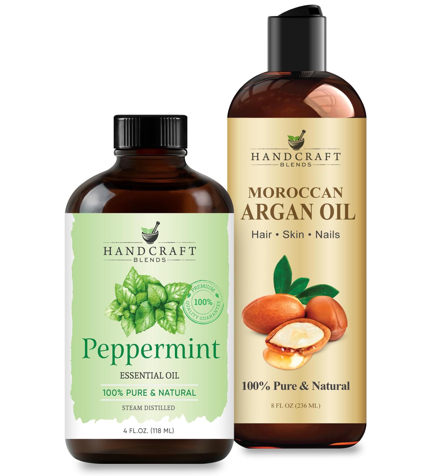 Handcraft Blends Fresh Scalp Therapy Set: Moroccan Argan Oil (8 Fl Oz) and Peppermint Essential Oil (4 Fl Oz) 100% Pure & Natural for Invigorating Hair and Scalp Care - Buy Online on GoSupps.com