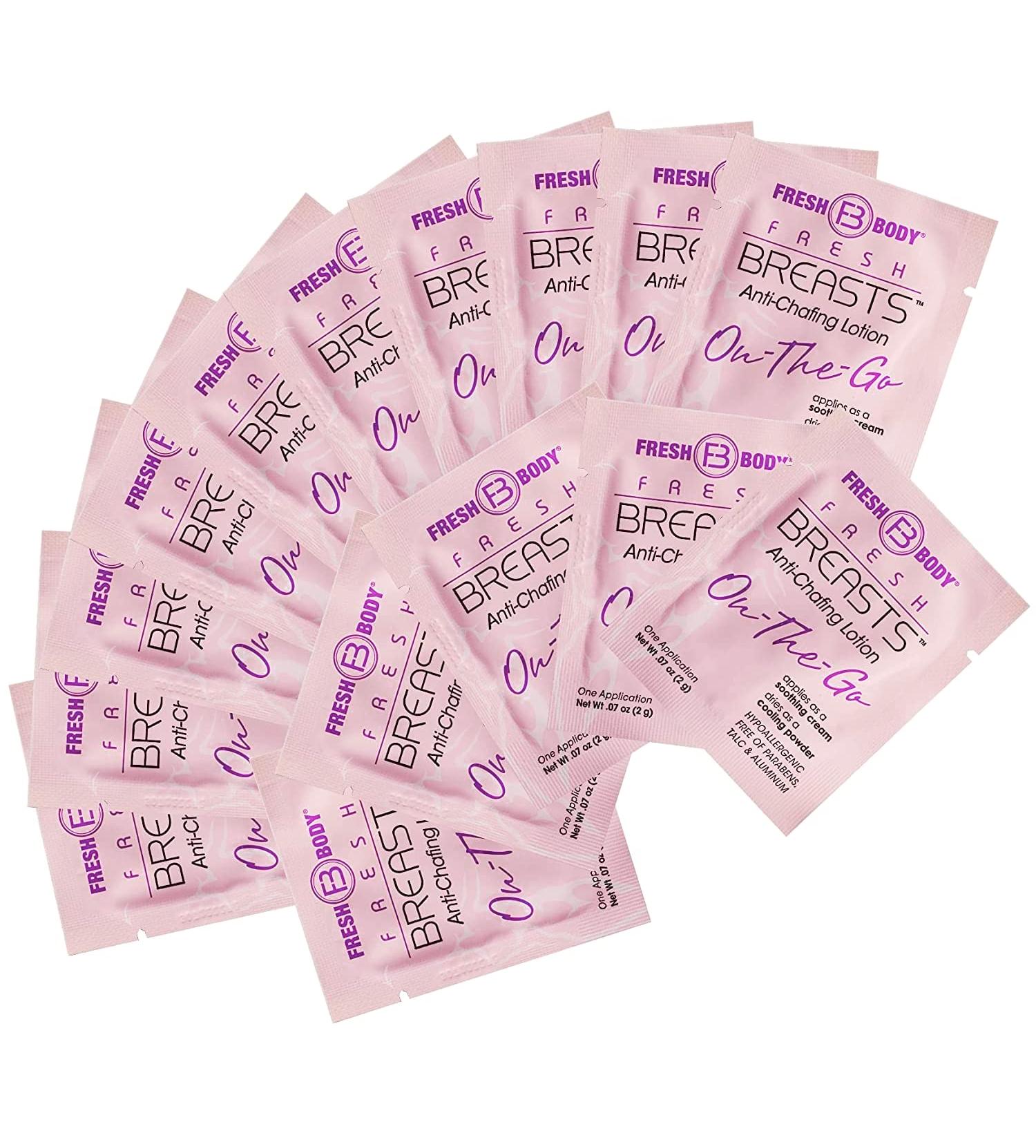 Fresh Body FB - Fresh Breasts On-The-Go Anti-Chafing Lotion 0.07 oz Travel Size (15 Pack) | Unscented Deodorant Lotion to Powder for Women - Buy Online on GoSupps.com