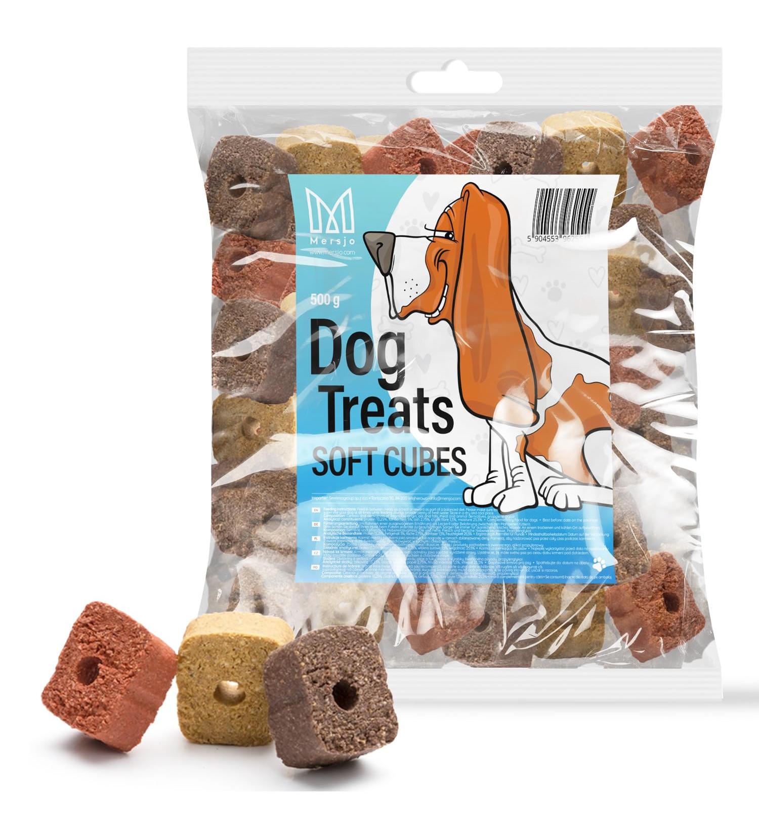 Mersjo Dog Snacks Training Treats - 2000g Dry Dog Food Gently Dried Meat Trainers for All Breeds - 500g Mix Cubes (4 Pack) - Premium Dog Delicacies - Buy Online on GoSupps.com