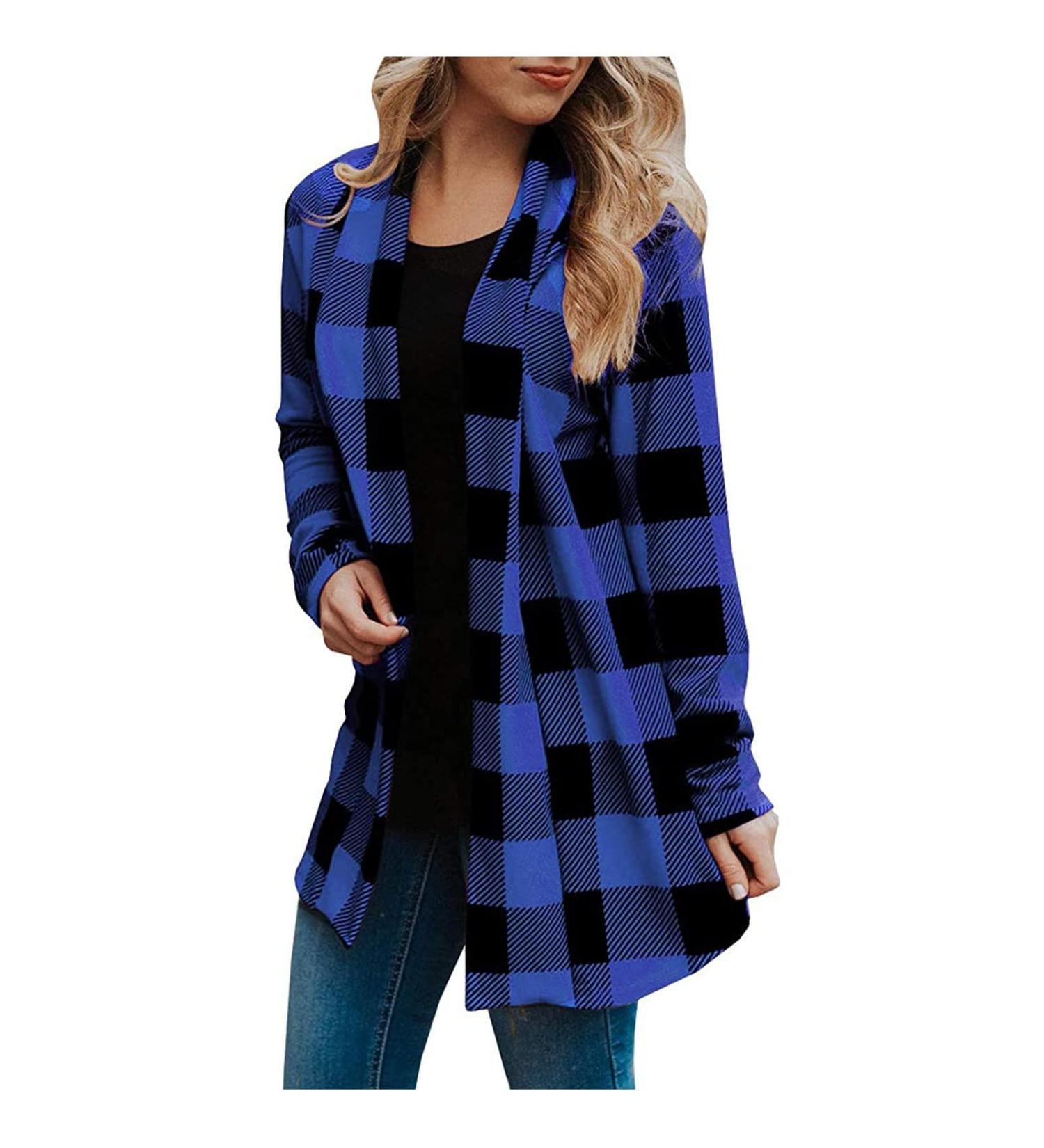 Long Shirt Outerwear Top Thin Warm Knitted Coat Women's Blouse V-Neck Shirt Tunic Long Women's Tunic Women's Shirt Casual Checked Shirt Women's Winter Chunky Knit Jacket D-blue L - Buy Online on GoSupps.com