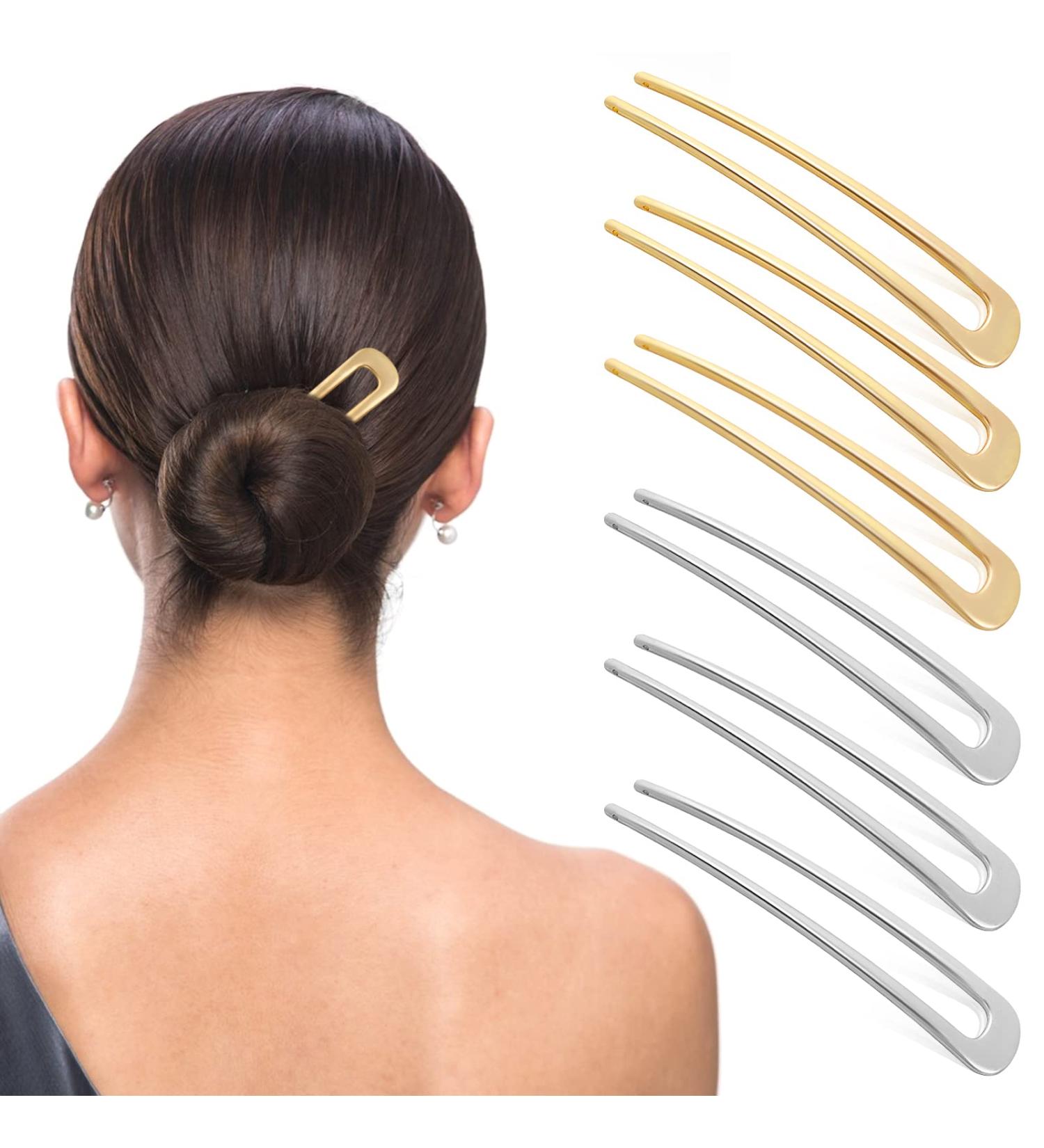 Lusofie 6Pcs Metal U Shaped Hair Pins - Retro French Hair Sticks for Women - Updo Chignon Hairstyle Accessories in Gold Silver - Buy Online on GoSupps.com