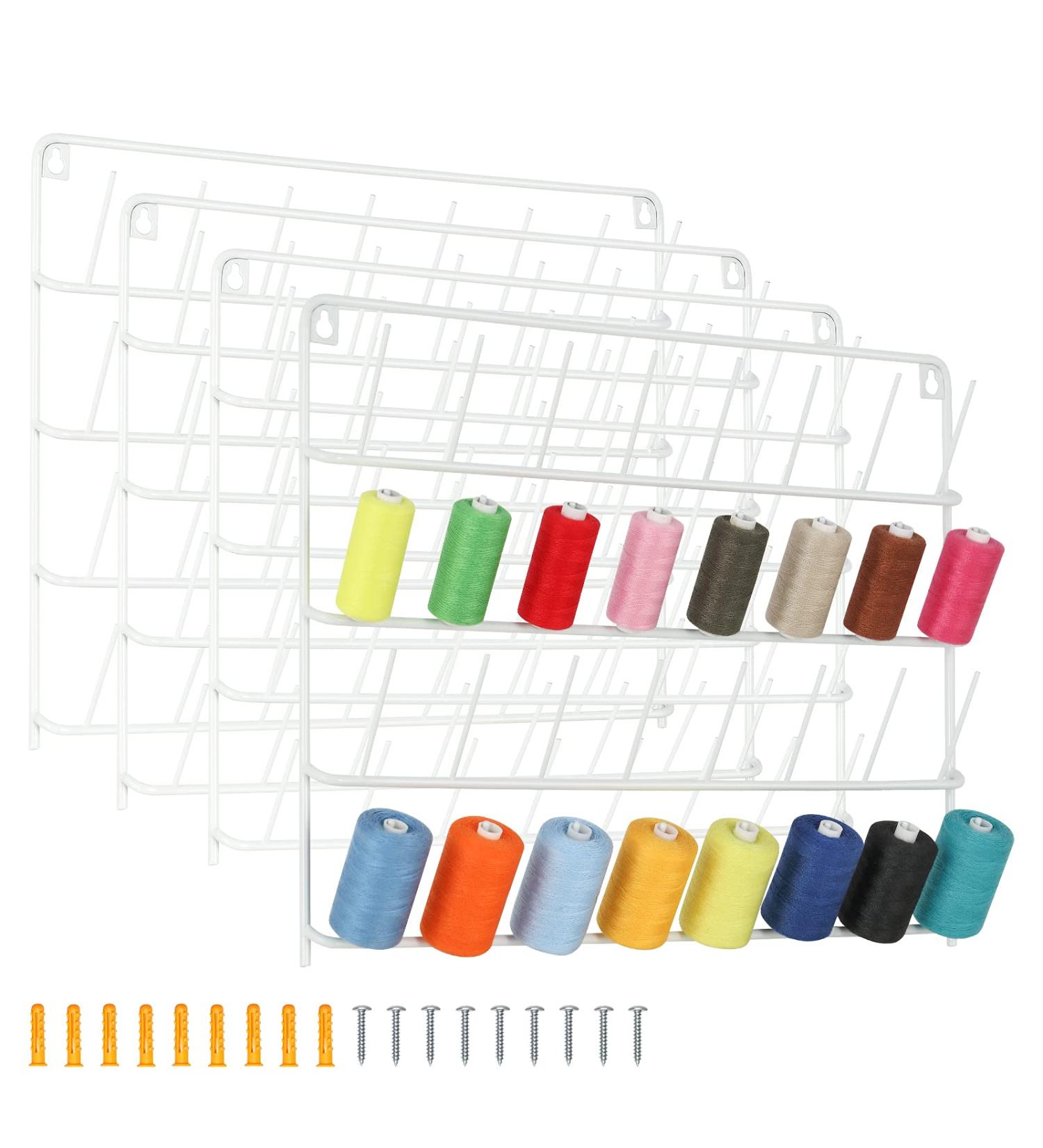 HAITARL 4 Set Wall-Mounted Metal Thread Rack & 32-Spool Holder - White | Thread Organizer with Hanging Hooks for Sewing Threads - Buy Online on GoSupps.com