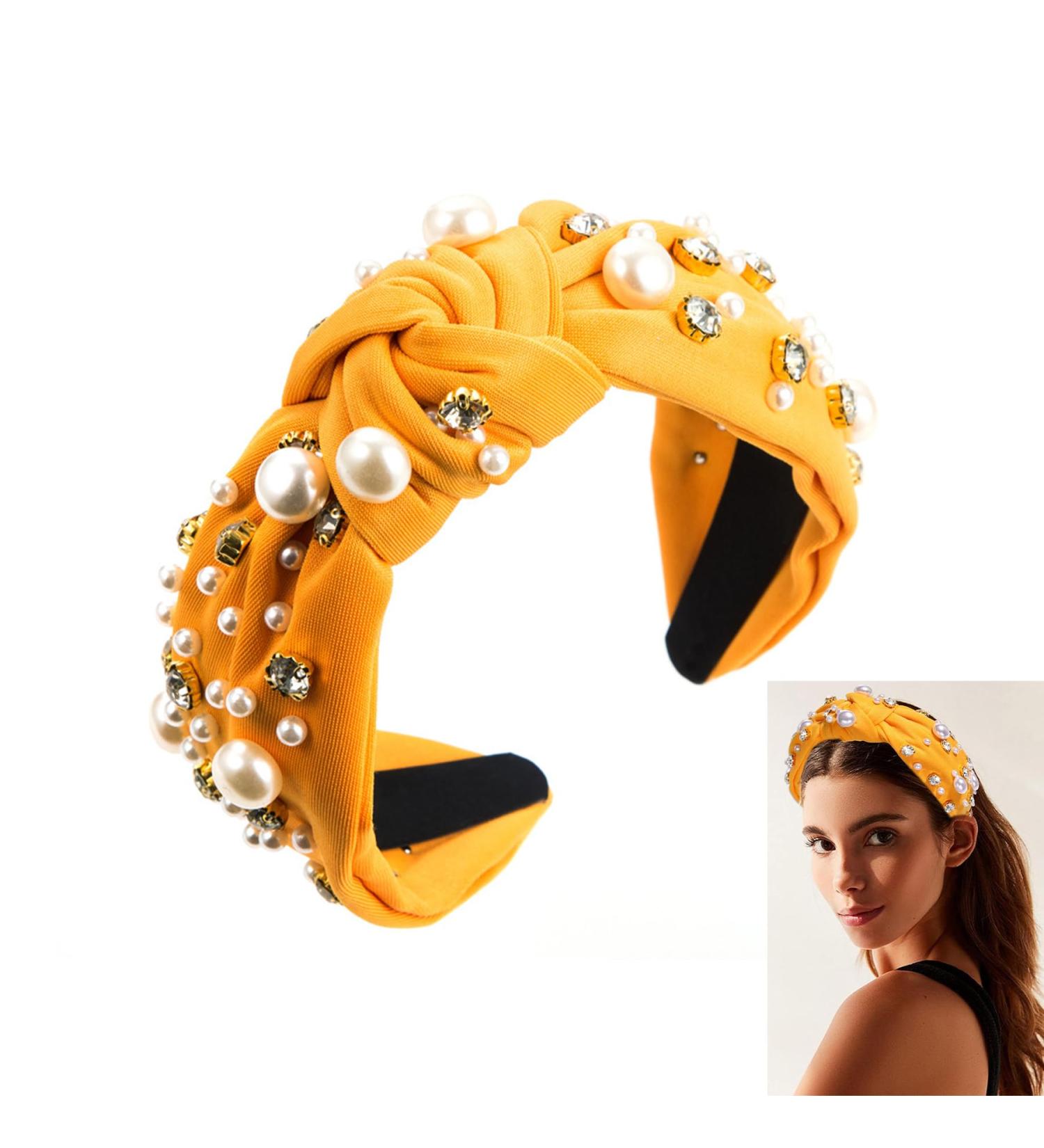 Umimiss Yellow Headband with White Pearl Rhinestone Crystal Jeweled - Head Bands Adult Women Pearl Headband Gold Headband Pearl Hair Accessories Yellow Hair Accessories Boho Head Band Headpieces - Buy Online on GoSupps.com