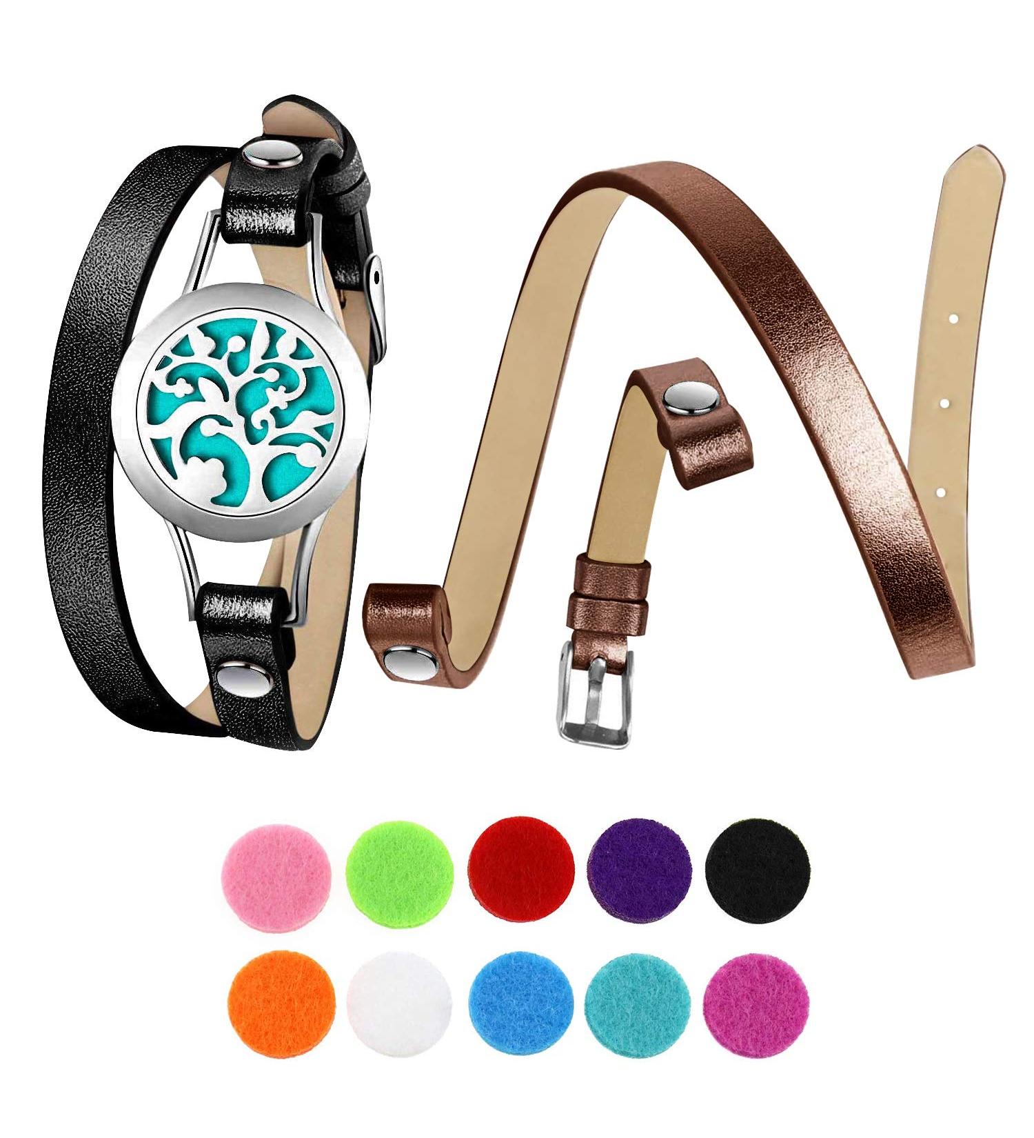 Phogary Aromatherapy Bracelets - Stainless Steel Diffuser with Leather Bands & 10 Felt Circles | Ideal Gift for Valentine's Day Mother's Day & Birthdays - Buy Online on GoSupps.com