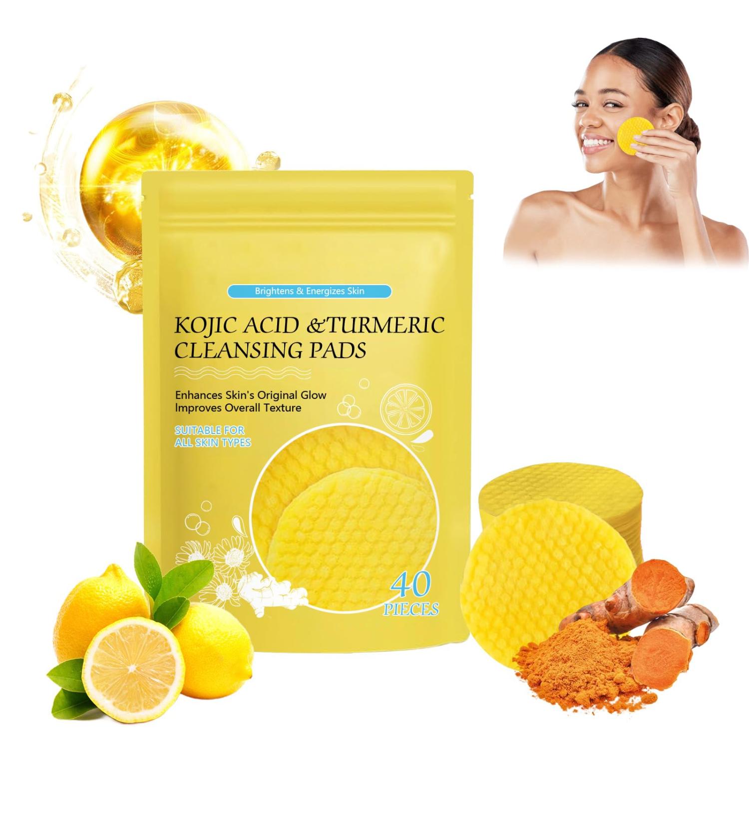 Kojic Acid and Turmeric Pads Turmeric Kojic Acid Pads Exfoliating Face Turmeric Kojic Pads Turmeric Kojic Cleansing Pads for Dark Spots Dull Skin Helps Balance Skin Oil and Water - Buy Online on GoSupps.com