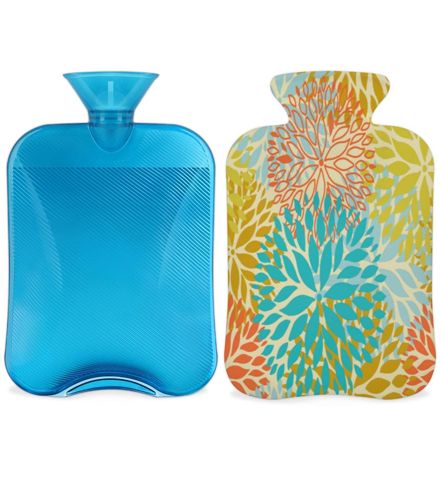 Hot Water Bottle with Cover 2L - Spring Flowers PVC for Hand & Feet Pain Relief - Heat Compress & Cold Therapy - Orange/Blue - Buy Online on GoSupps.com