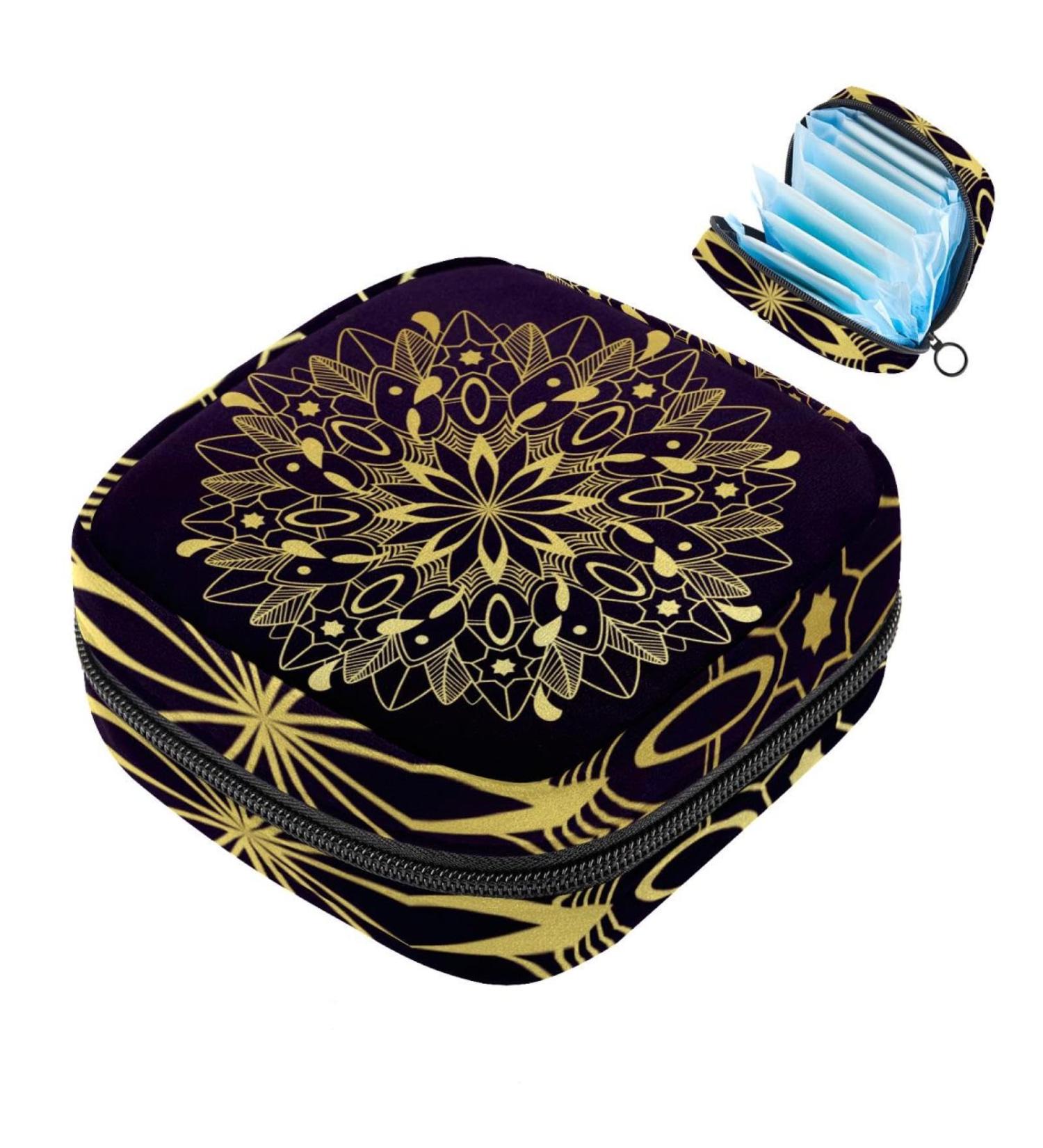 Shop Stylish Portable Women's Menstrual Cup Bags - Golden Flower Mandala | Perfect for Teens & First Period Essentials - Buy Online on GoSupps.com