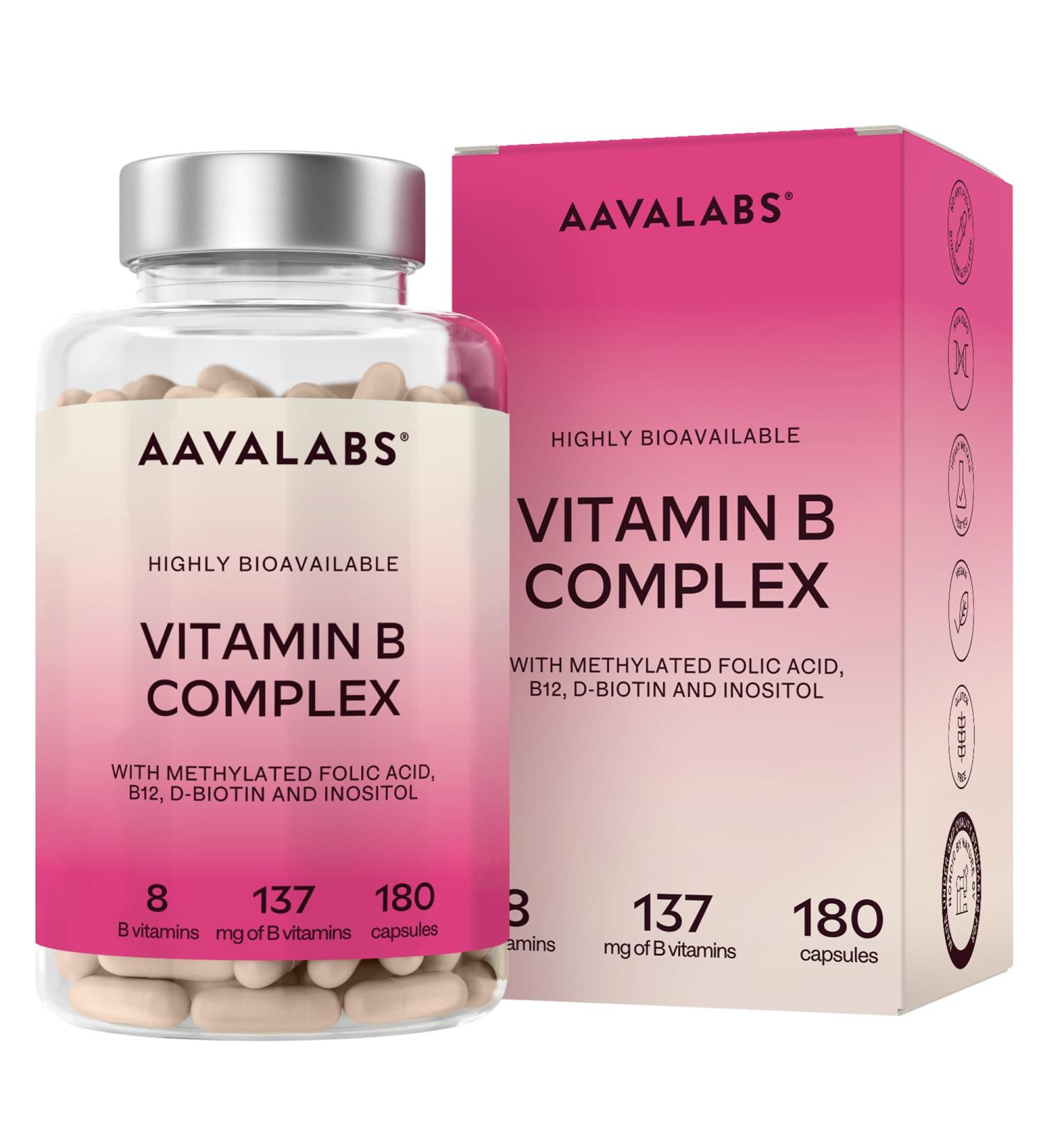 Vitamine B Complex AAVALABS 180 G lules | Complexe de 8 Vitamines B dont Vitamine B12 Vitamine B6 B5 B3 B1 D-Biotine Acide Folique Actif (B9) - Compl ment Alimentaire Vegan pour une nergie Optimale - Buy Online on GoSupps.com