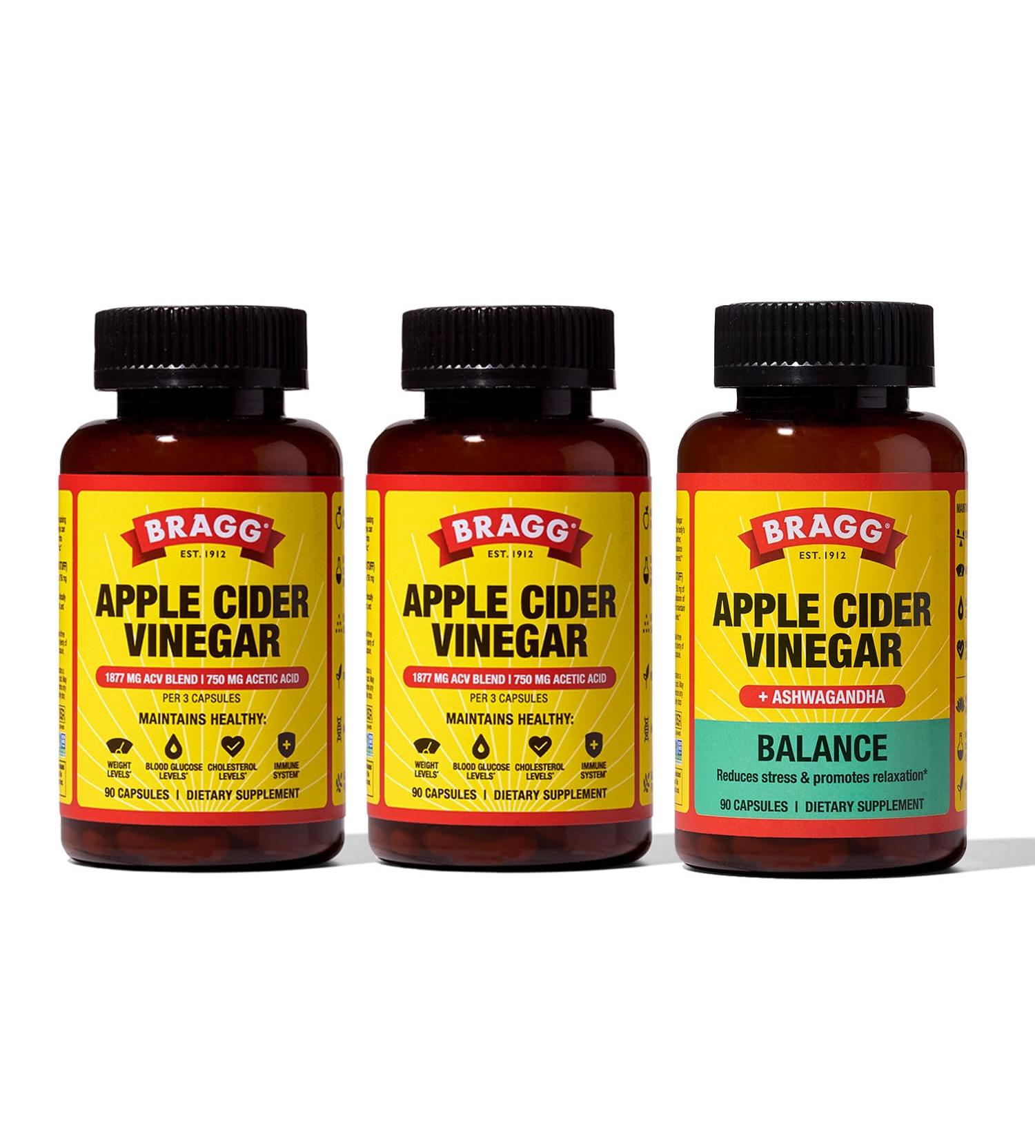Bragg Apple Cider Vinegar Capsules (2pk) with Vitamin D and Zinc Balance Apple Cider Vinegar Capsules with Ashwagandha - Buy Online on GoSupps.com