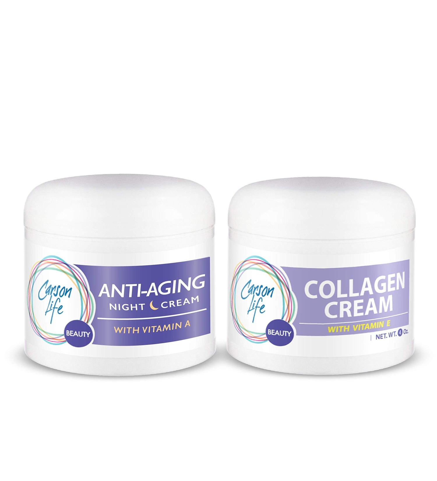 CARSON LIFE Day & Night Kit - Collagen Beauty Cream with Vitamin E - Anti Aging Night Cream - 4 oz - Rejuvenate Skin, Prevent Wrinkles - Made in USA - Buy Online on GoSupps.com