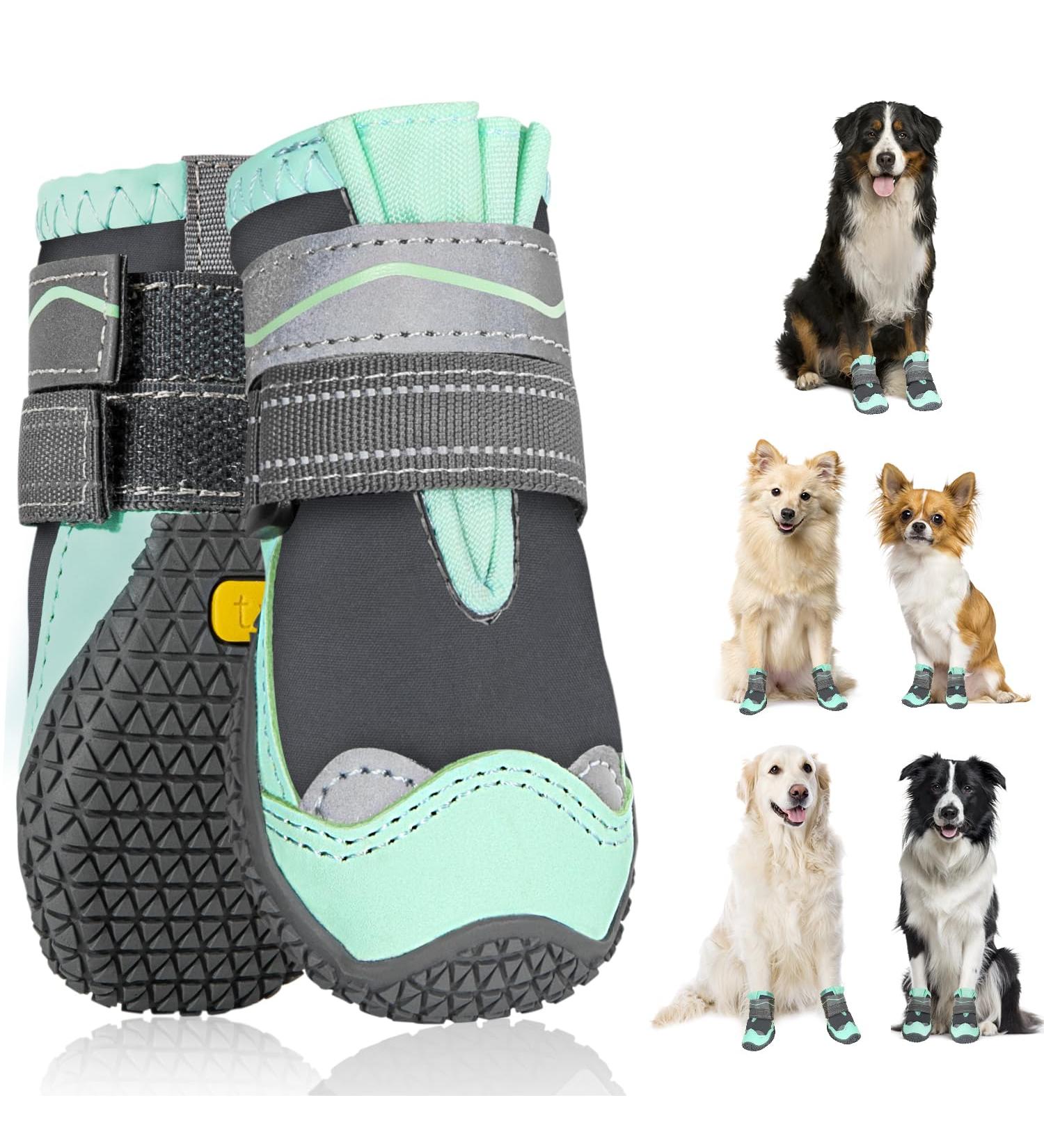 Slowton Dog Shoes - Waterproof Non-Slip Boots for Small & Medium Dogs | Reflective Velcro Fastener | Paw Protection | Size 8 (7.5 cm Width) - Green - Buy Online on GoSupps.com