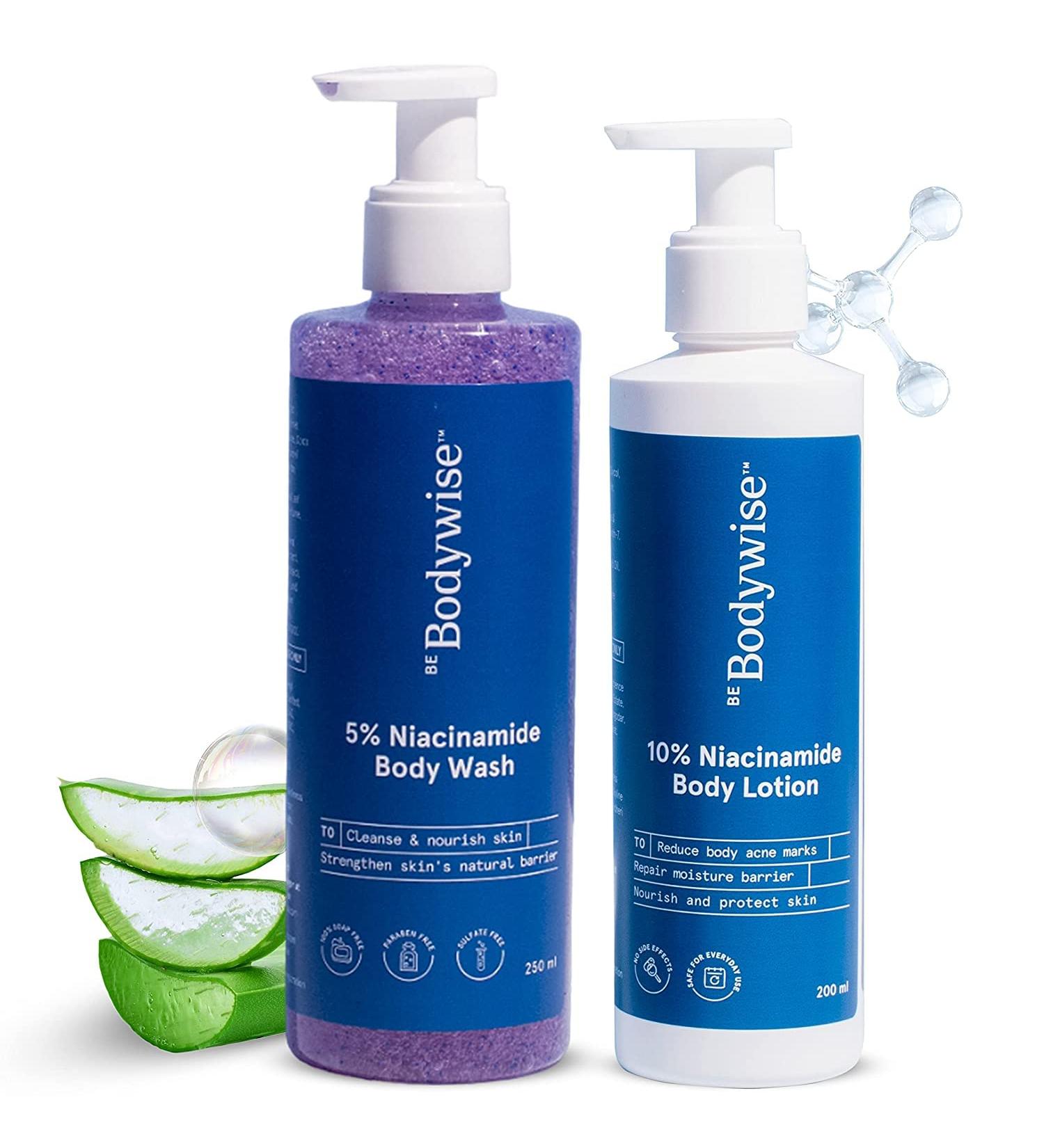 Metrol Be Bodywise Niacinamide Power Kit With 5% Niacinamide Body Wash 250ml 10% Niacinamide Body Lotion 200ml | Deep Cleanses Exfoliates Skin For Glowing Radiant & Even-Toned Skin Paraben & SLS Free - Buy Online on GoSupps.com