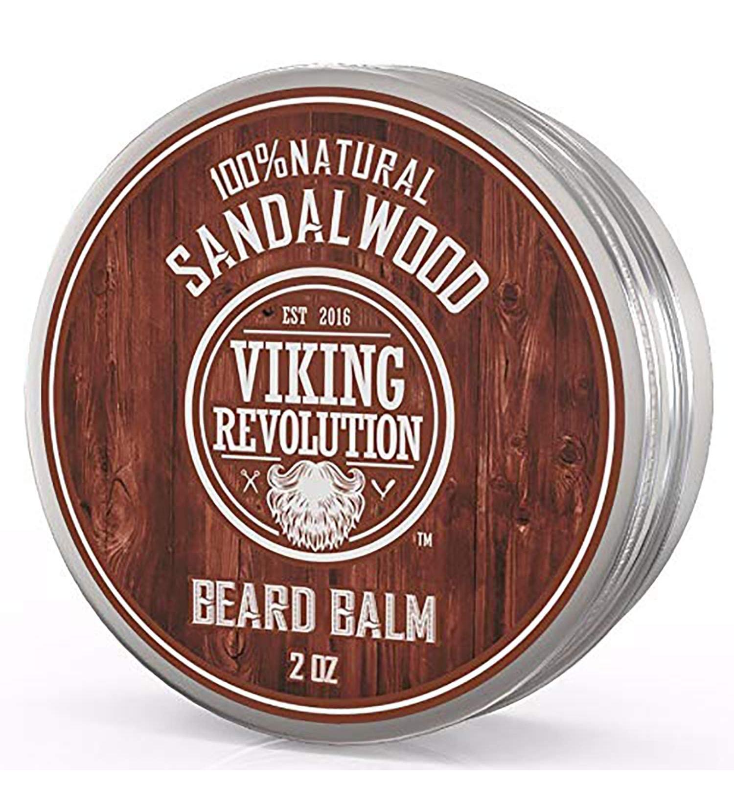 Viking Revolution Beard Balm with Sandalwood Scent - 2oz Leave-In Conditioner for Men with Argan & Jojoba Oils - Buy Online on GoSupps.com