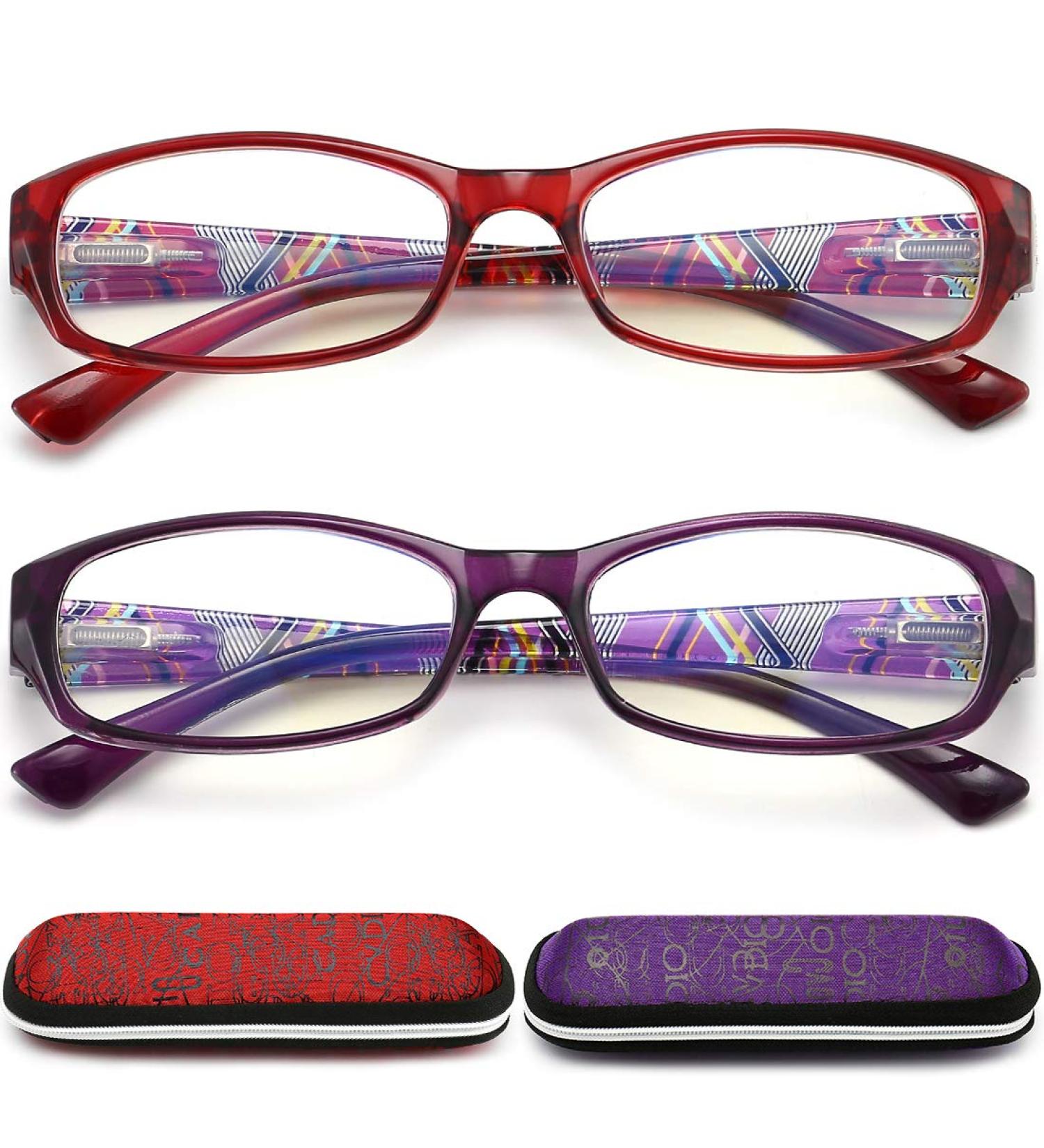 Blue Light Blocking Reading Glasses 2 Pack for Women - Computer Readers with Magnification 3.5x - Red+purple Frames - Spring Hinge Eyeglasses - Buy Online on GoSupps.com