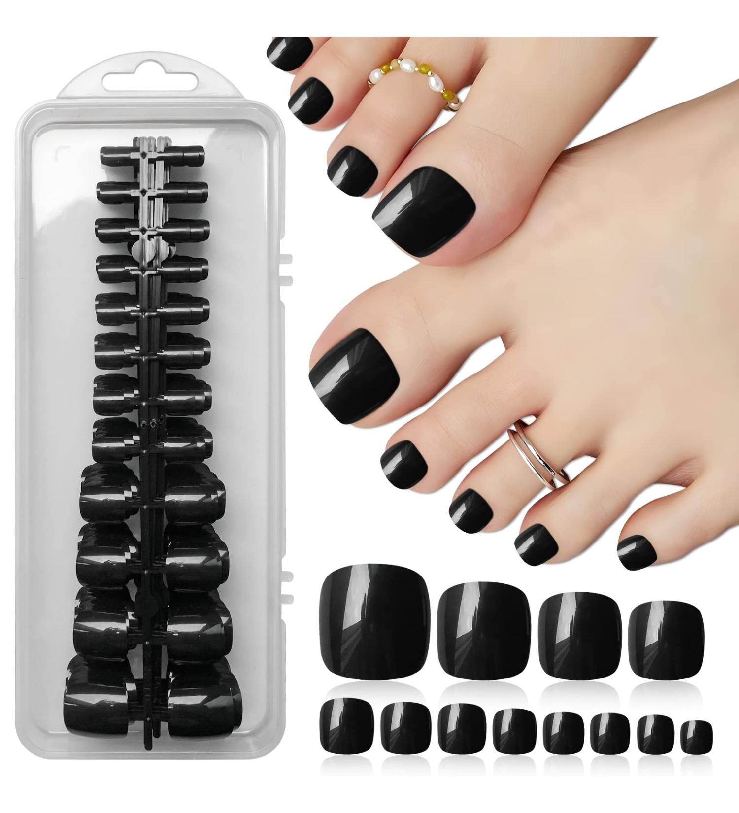 240pc Black False Toe Nails - Full Cover Short Square Press on Toenails for Women - Buy Online on GoSupps.com