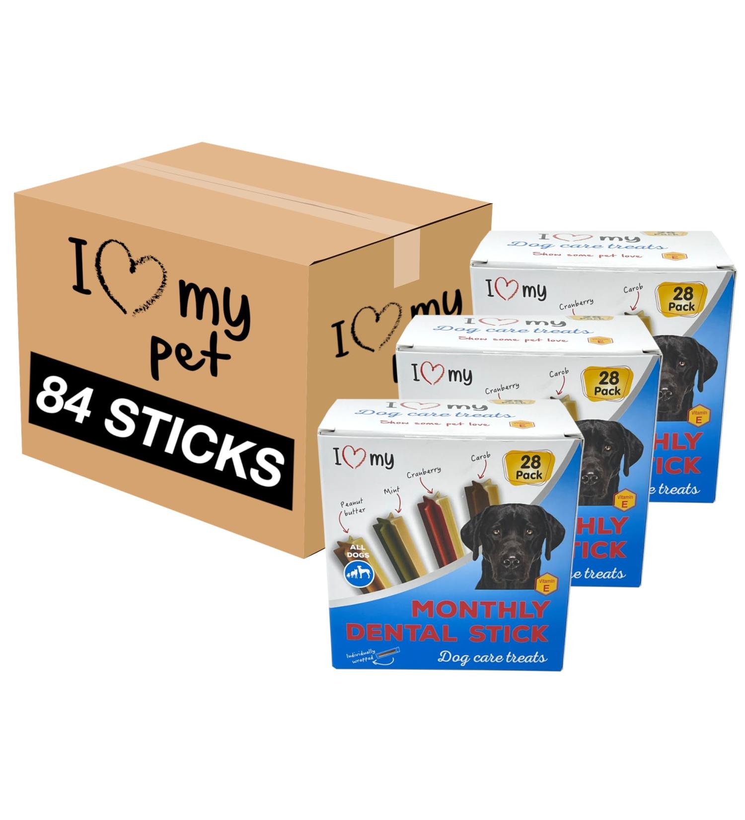 I Love My - Dental Sticks - Dog Treats - 84 Individually Wrapped Sticks - Daily Dental Chews - Pack 3 x 28 Sticks - Buy Online on GoSupps.com