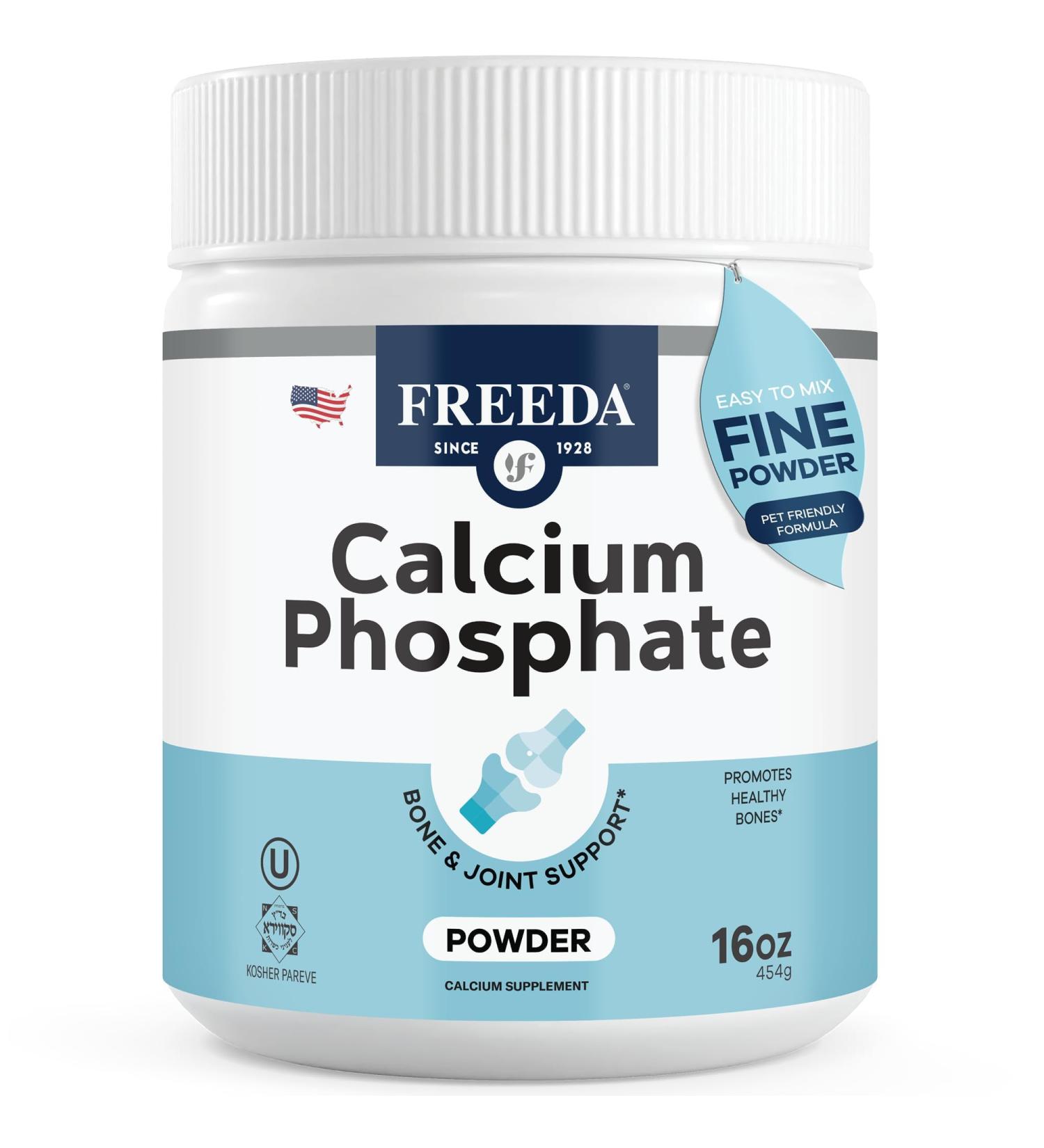 Freeda Calcium Phosphate Powder Kosher Mineral Supplement for Bone & Joint Health in Men Women Dogs & Cats Bone Strength Powder with Calcium and Phosphorus No Vitamin D Made in USA 16oz - Buy Online on GoSupps.com