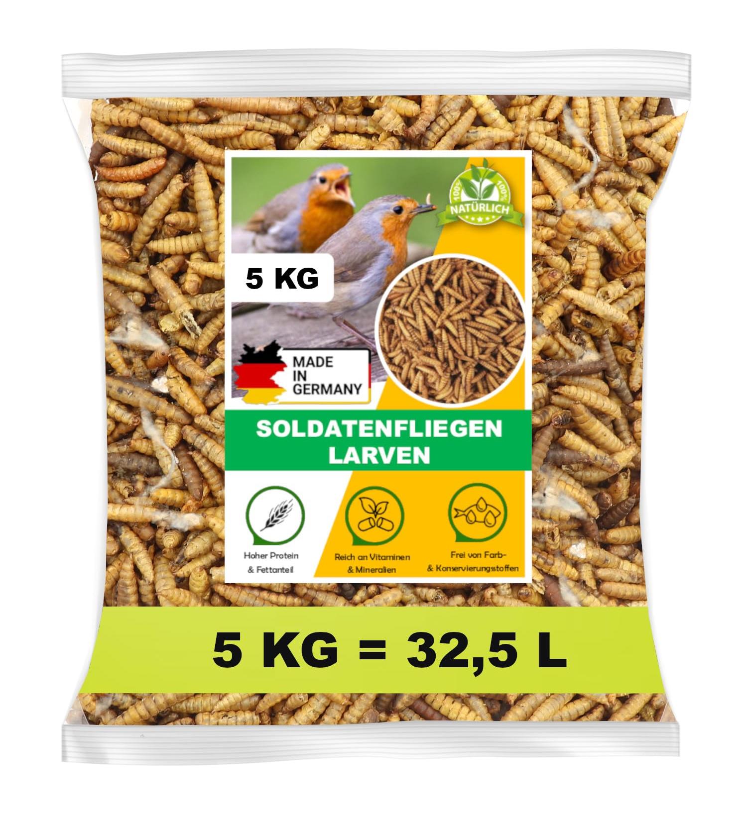 Tamy soldier fly larvae dried 5kg (32.5 liter) Hermetia bird feed fish feed turtle feed hedgehog feed reptile lining black soldier Fly protein and fat. 5 kg (1 Pack)