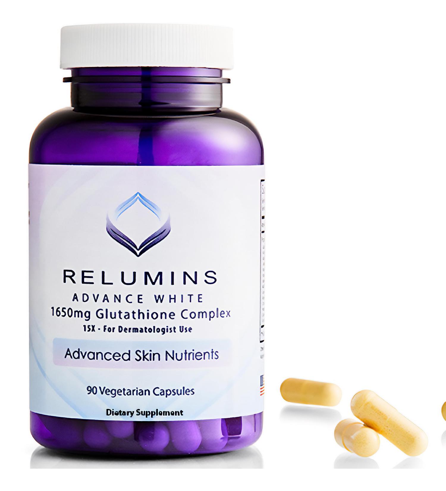 Relumins Glutathione Supplement 1650mg - Advanced Reduced Glutathione Complex with Alpha Lipoic Acid & Vitamins - 90 Veggie Capsules for Skin Brightening & Antioxidant Support - Buy Internationally - Buy Online on GoSupps.com