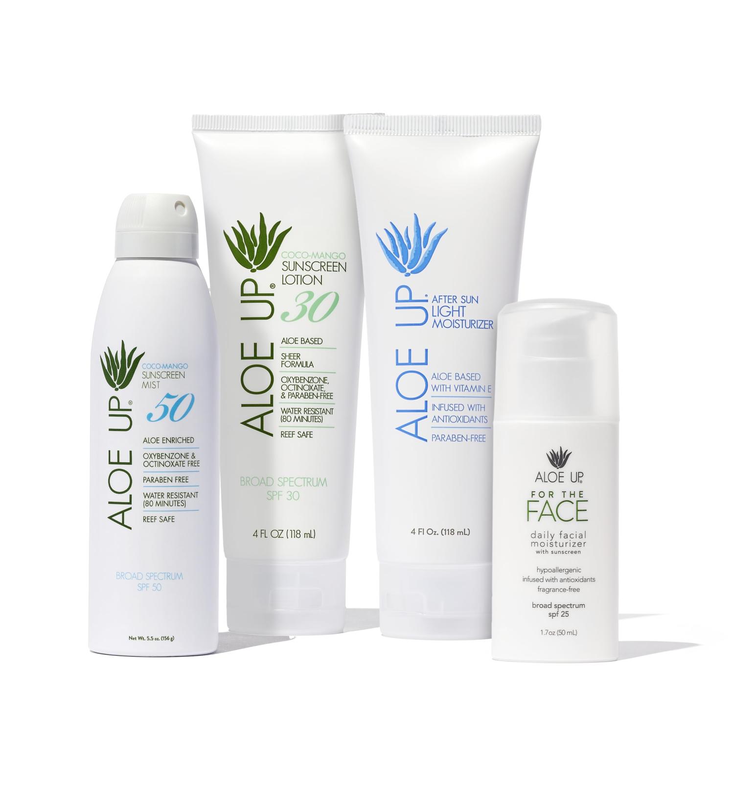 Aloe Up White Collection Sunscreen Spray SPF 50 White Collection Sunscreen Lotion SPF 30 After Sun Light Moisturizer and SPF 25 For the Face Daily Moisturizer Sunscreen - Suncare Bundle - 4 Items - Buy Online on GoSupps.com
