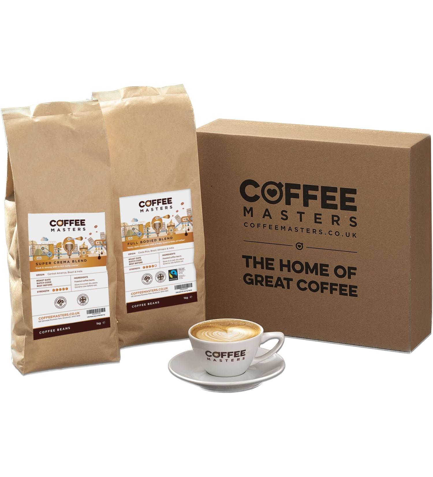 Coffee Masters Dark Roast Coffee Gift Set - Includes 1kg Full Bodied Coffee Beans and 1kg Super Crema Espresso Coffee Beans - Roasted in the UK - Beautifully Packaged Ready to Give Coffee Gift Set Full Bodied & Super Crema Espresso Beans 1 kg (Pack of 2) - Buy Online on GoSupps.com