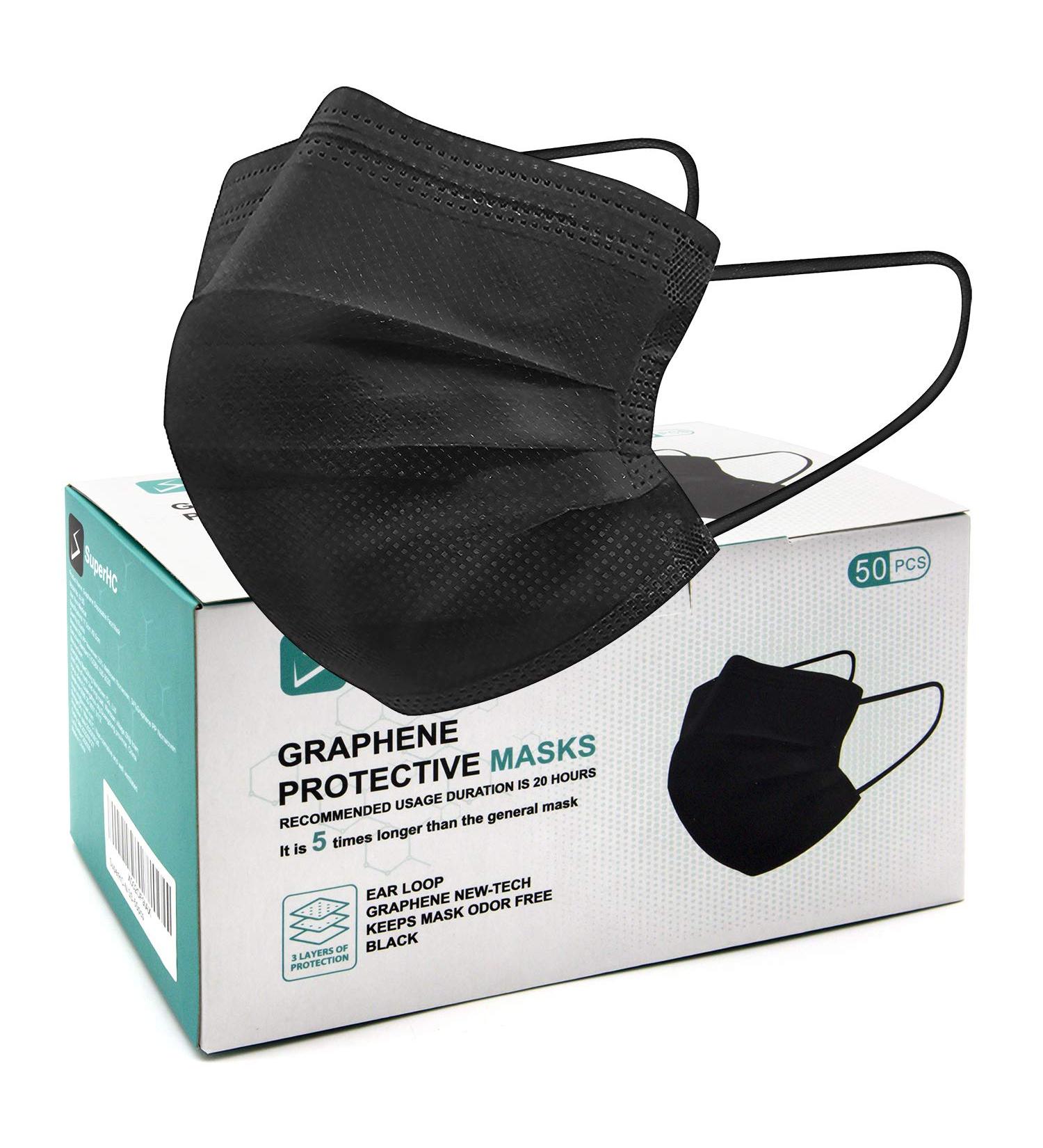 SuperHC 50 Pcs Graphene Protective Masks - Black Disposable Face Mask - Buy Online on GoSupps.com